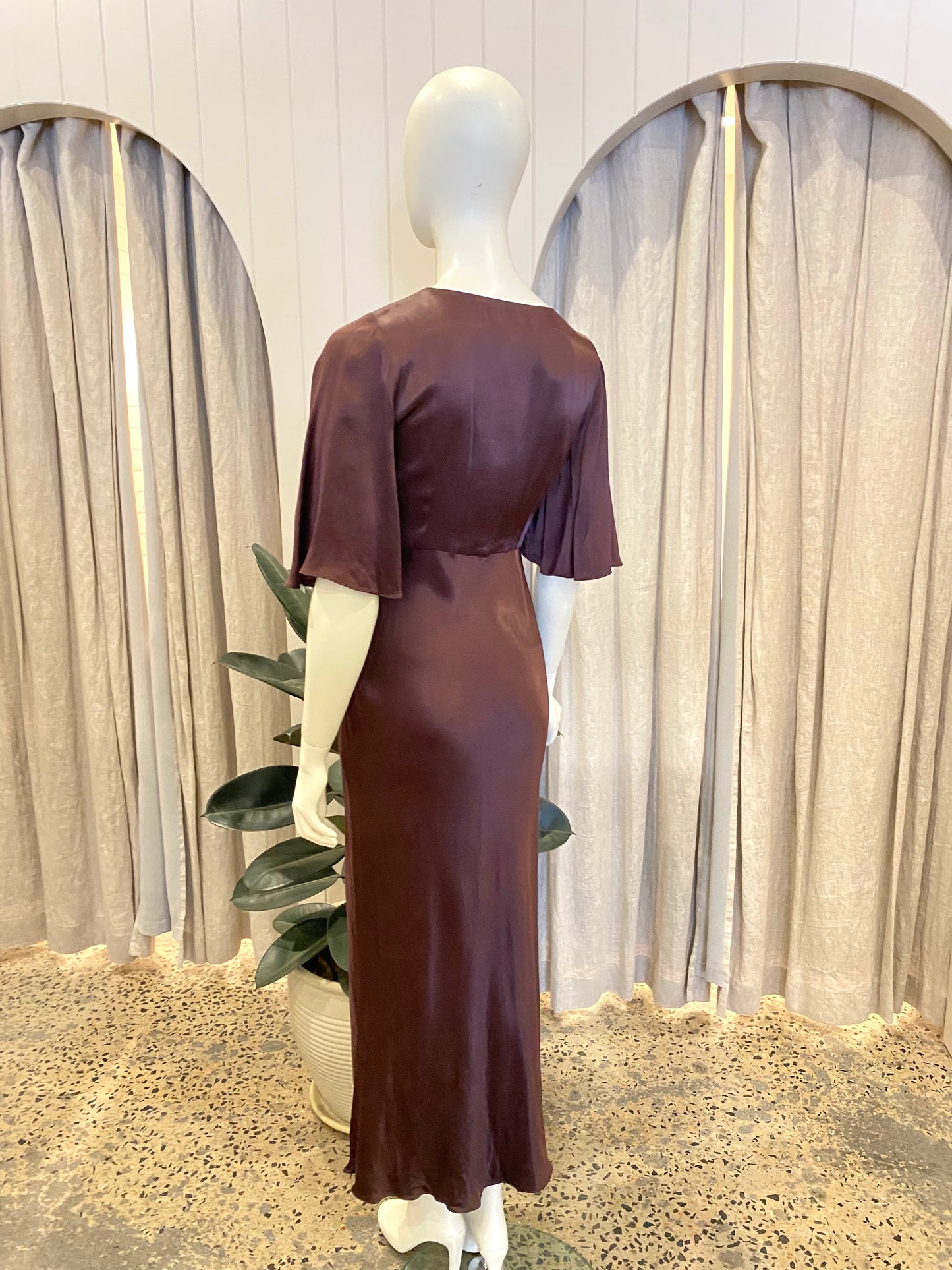 Shona Joy Flutter Sleeve Bias Slip Dress - Size 8