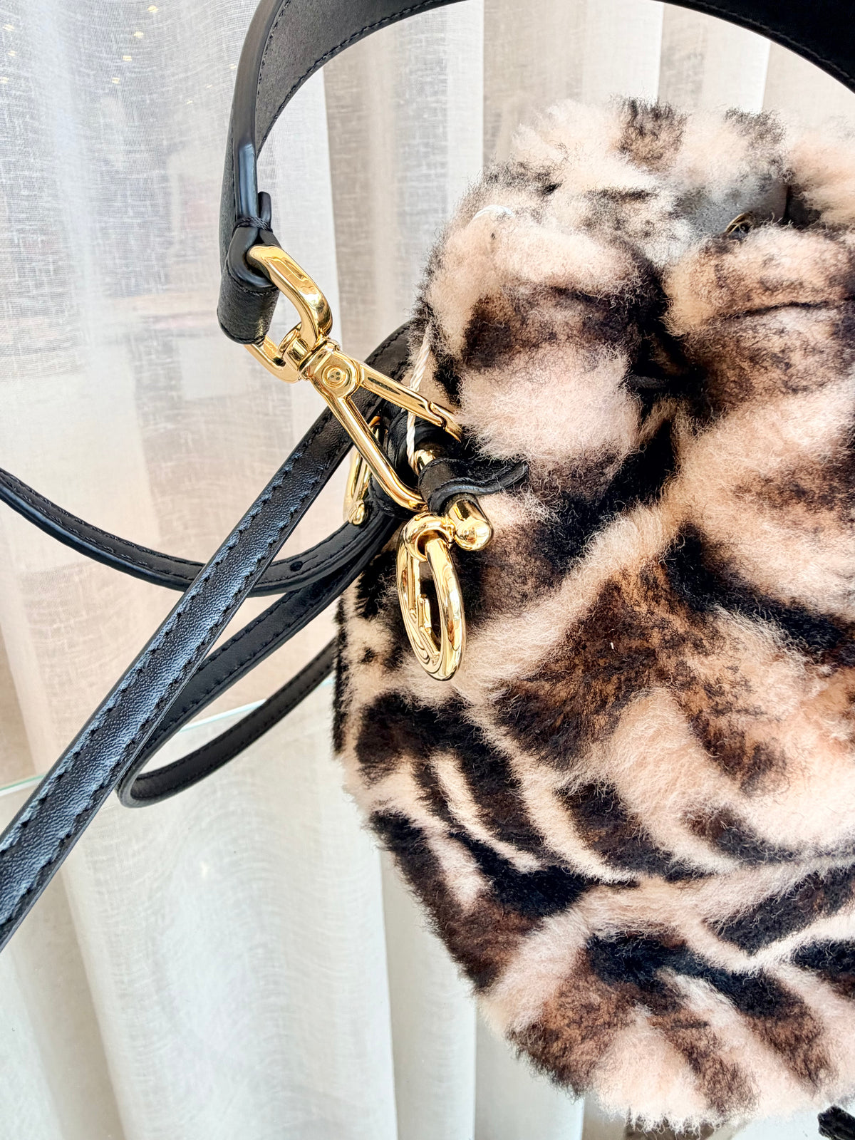 Fendi Tobacco Mini Zucca Shearling Mon Tresor Bucket Bag