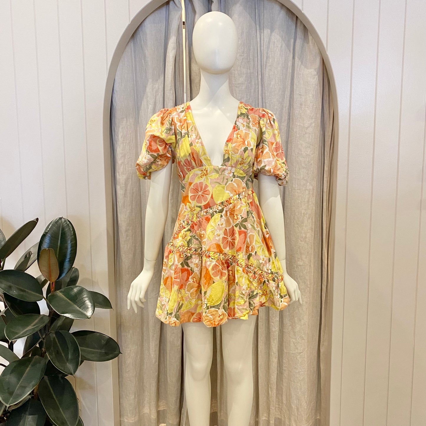 By Nicola Sol Citrus Puff Sleeve Mini Dress - Size 6