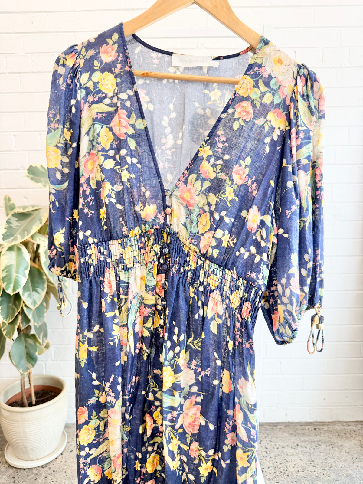 Zimmermann Blue Zinnia Floral Linen Midi Dress - Size 2 (10)