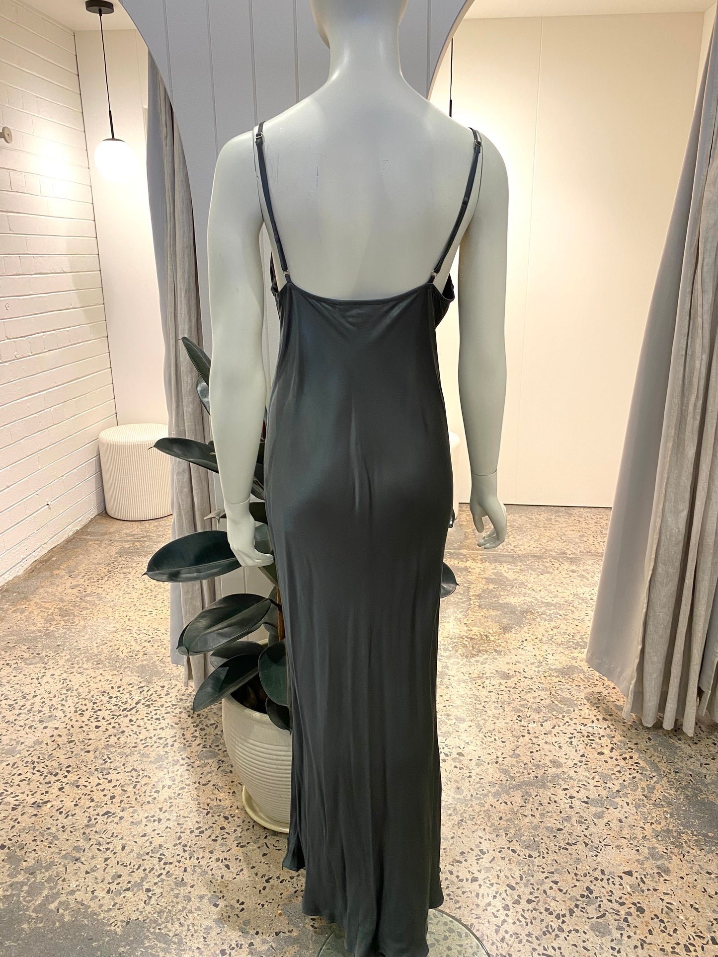 Shona Joy Khaki Plunged Drape Midi Dress - Size 6