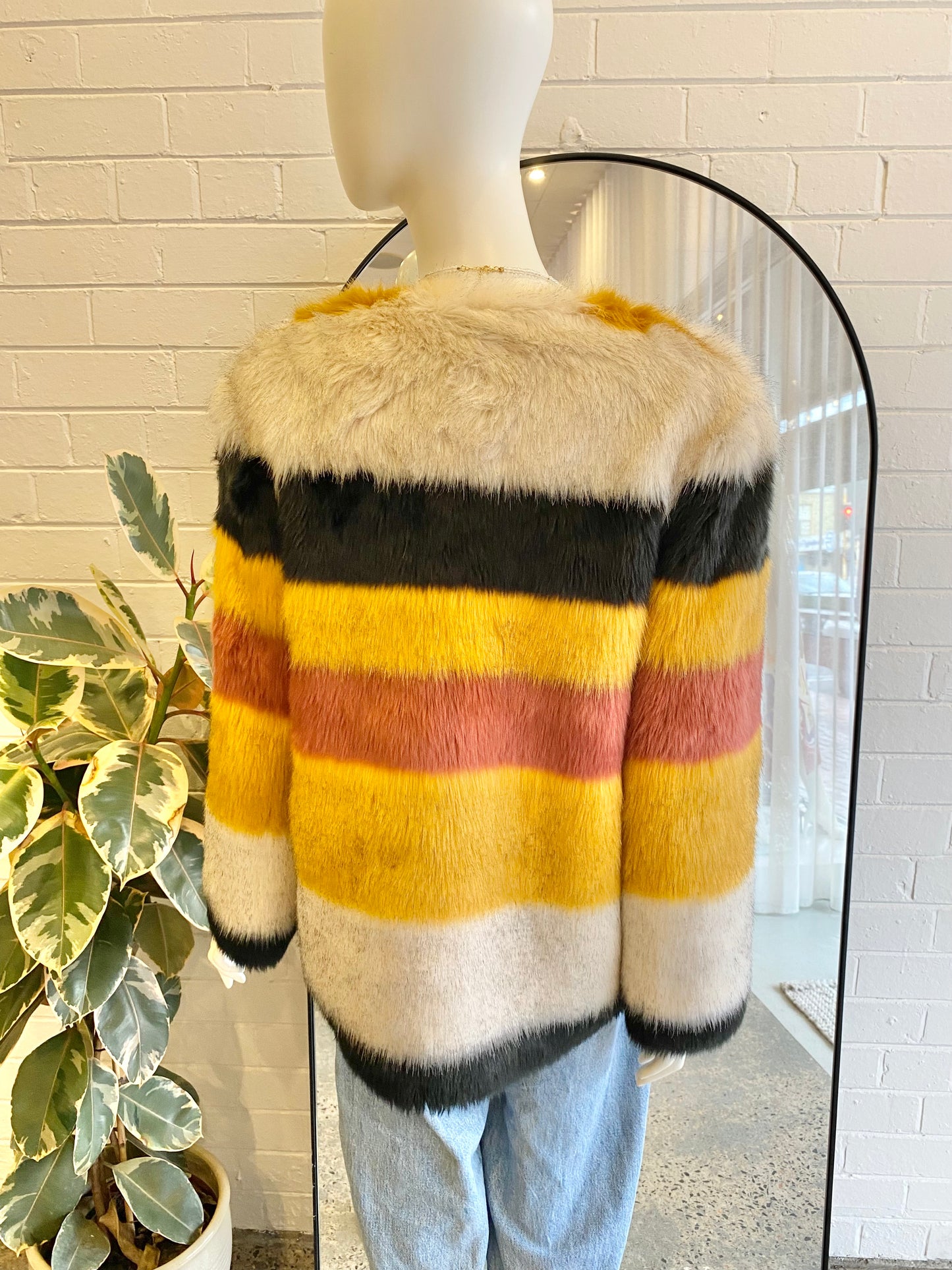 Zara Faux Fur Stripe Jacket - Size M (10-12)