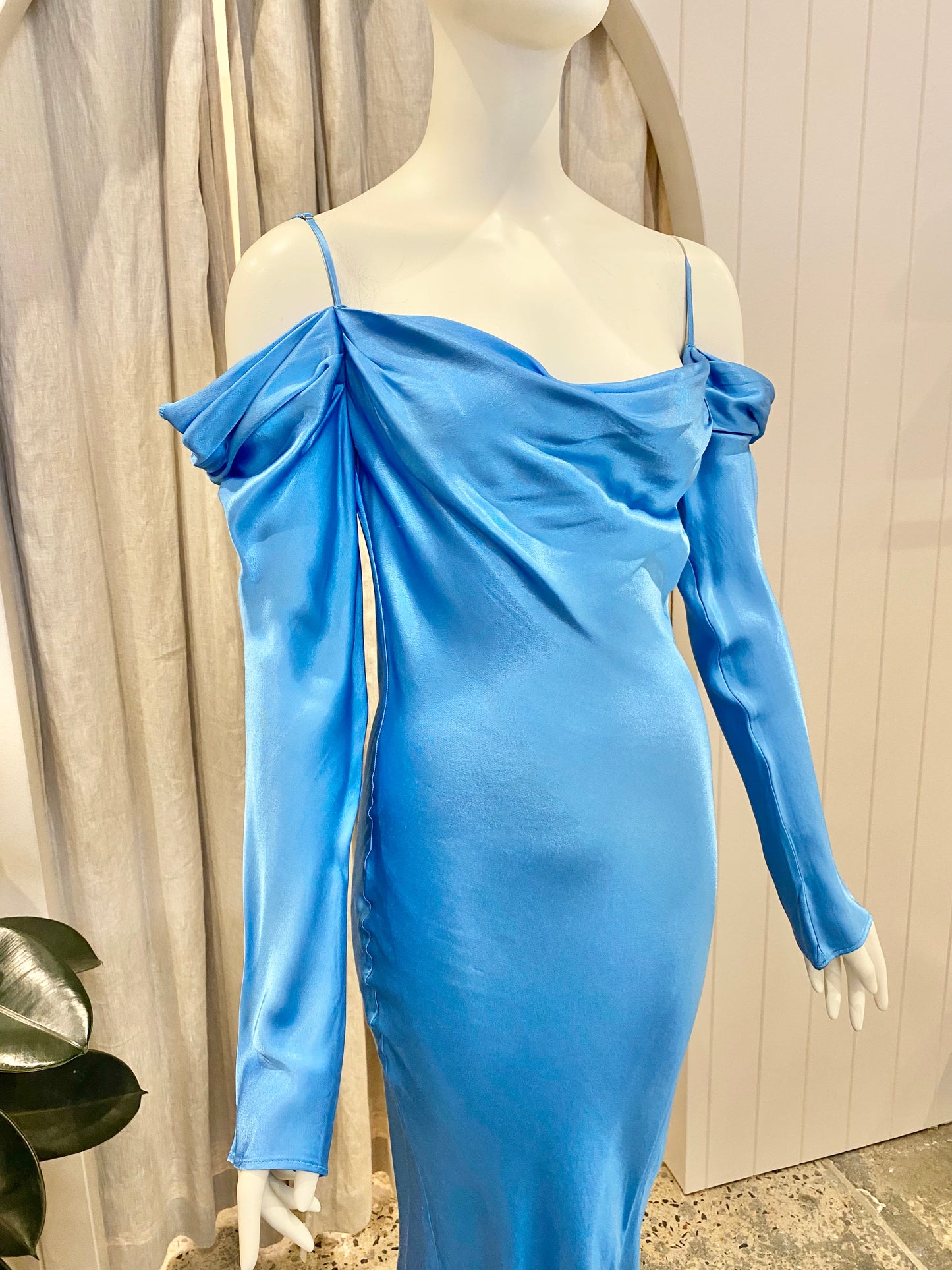 By Nicola Sahara Blue Satin Slip Dress - Size 8