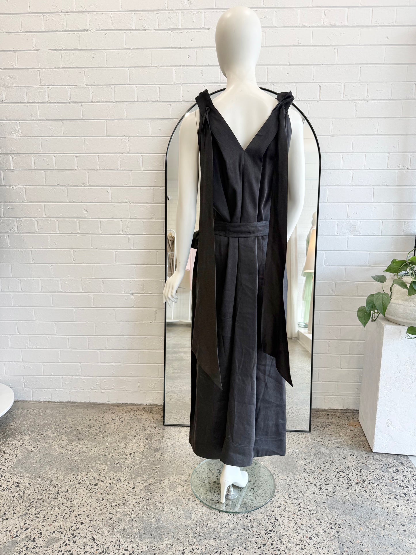 AJE Linen Halter Neck Maxi Dress in Black - Size 10