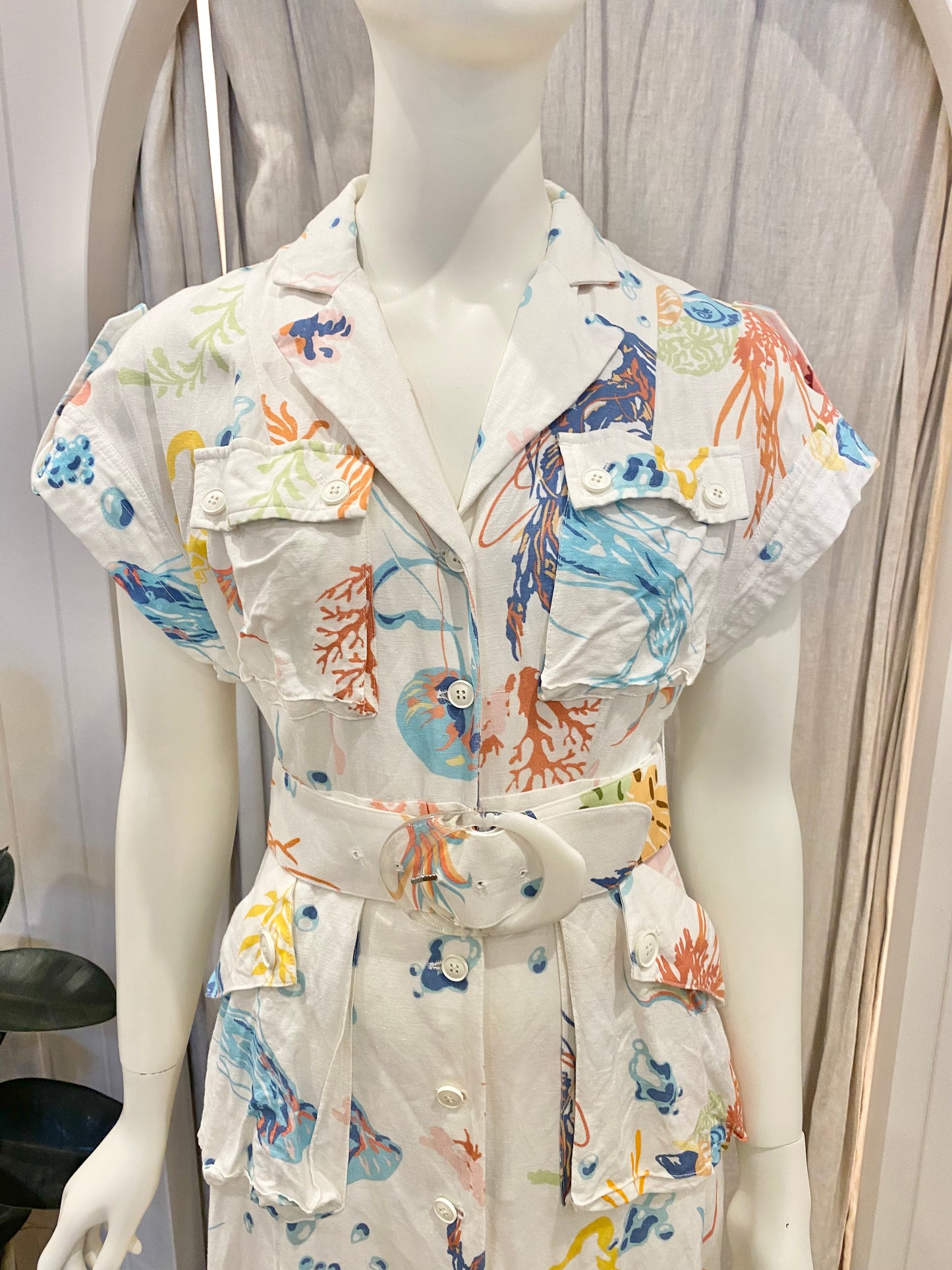 Leo Lin White Audrey Twilight Pocket Shirt Midi Dress - Size 6