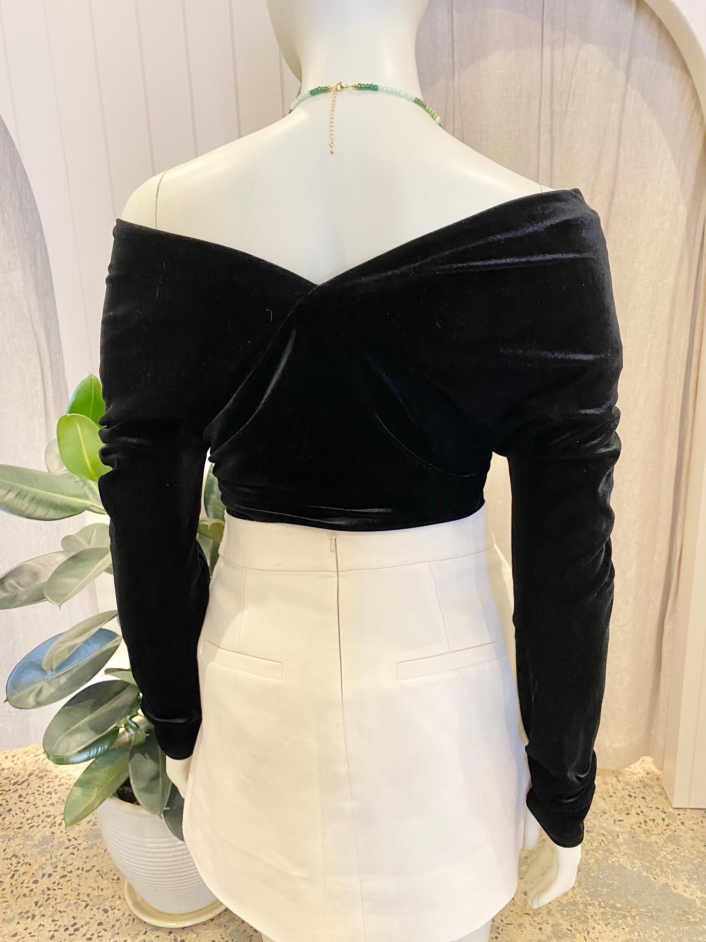 Country Road Black Velvet Bodysuit - Size S