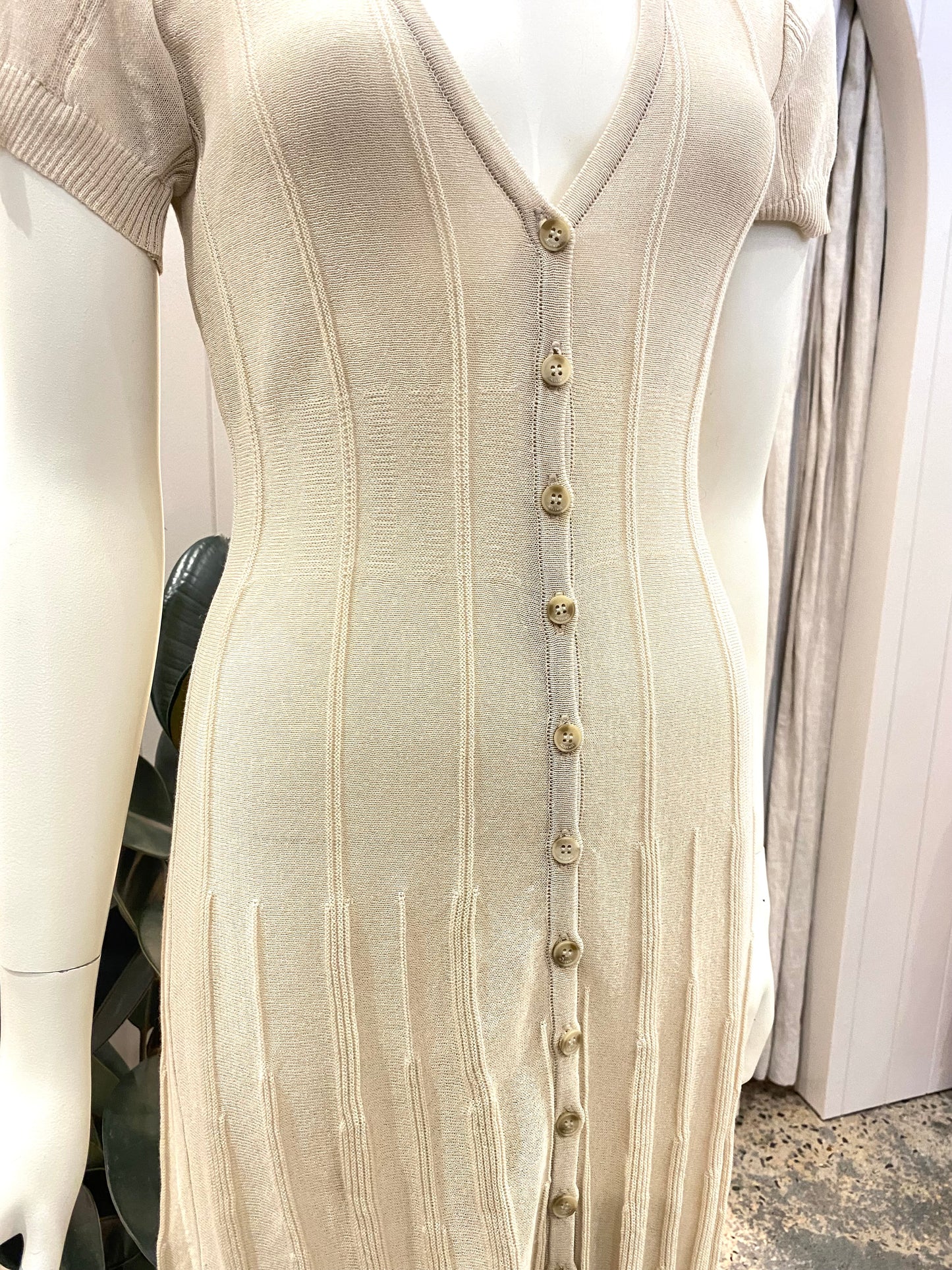 Jacquemas Beige Cotton Rib Knit Dolcedo La Robe Cardigan - Size 30 (8/10)
