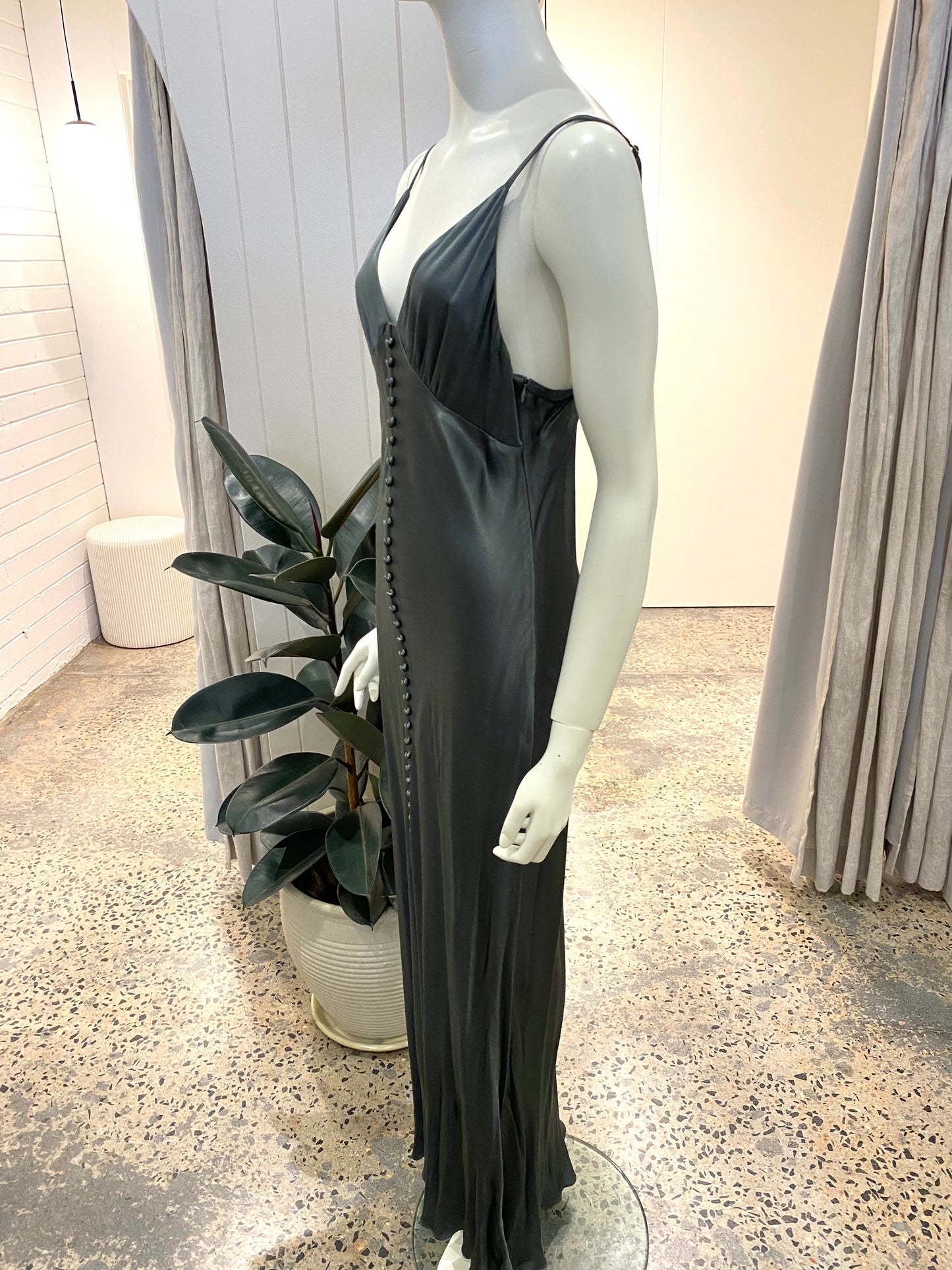 Shona Joy Khaki Plunged Drape Midi Dress - Size 6