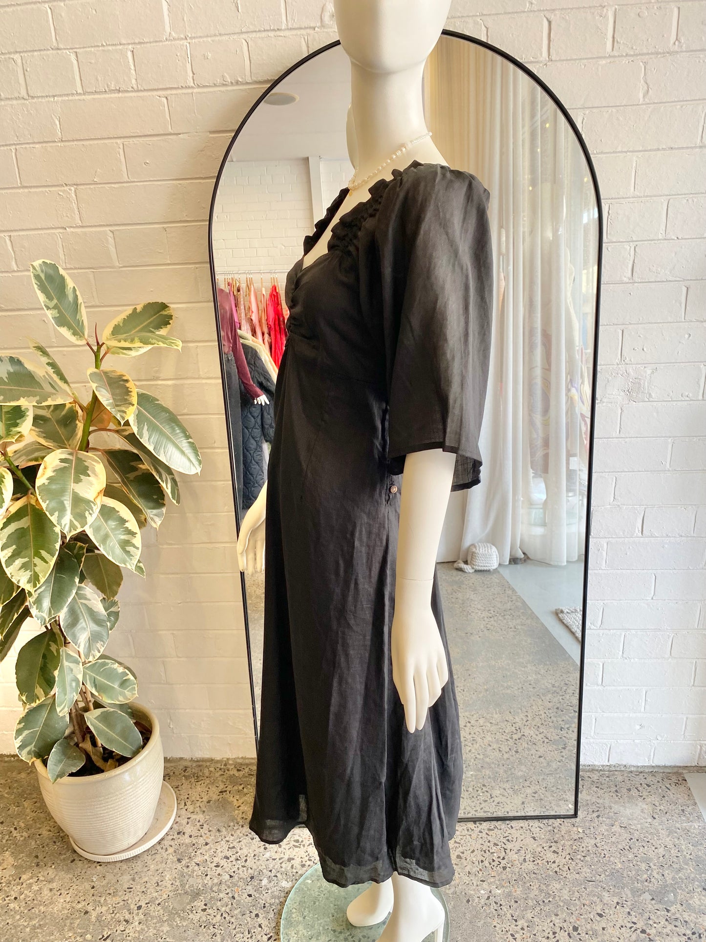 Kinga Csilla Black Linen Midi Dress - Size 10 - 12