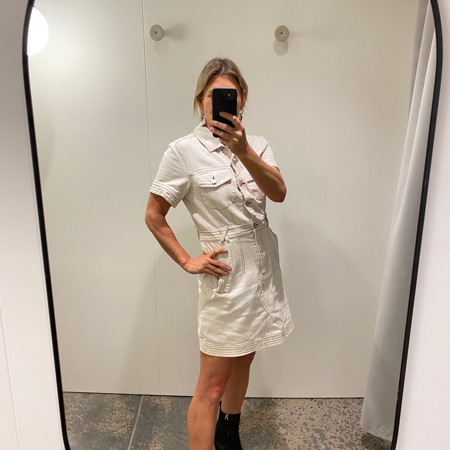 Ena Pelly Denim Mini Dress in Cream - Size 10