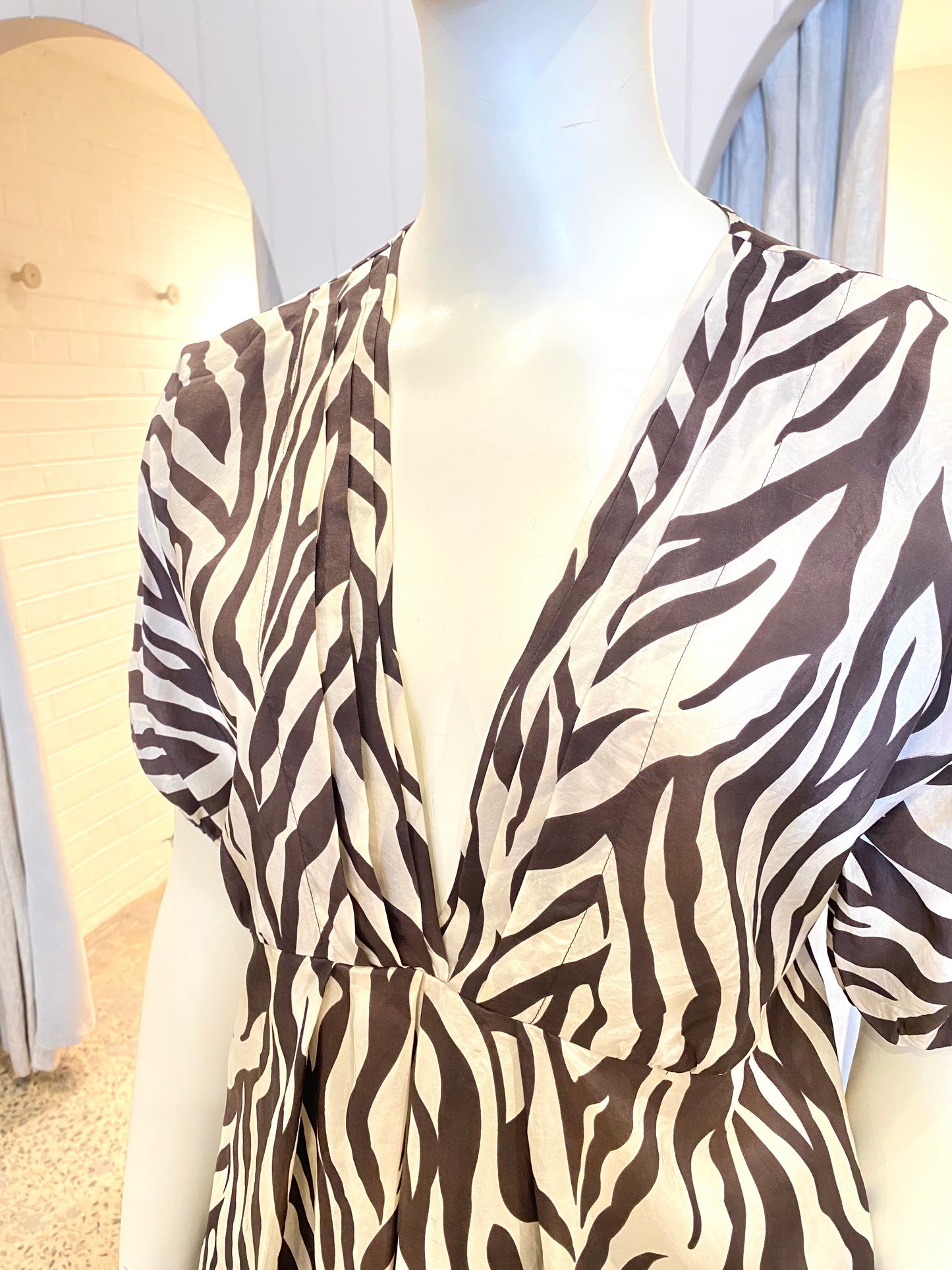 Massimo Dutti Zebra Print Silk Blouse - Size 12