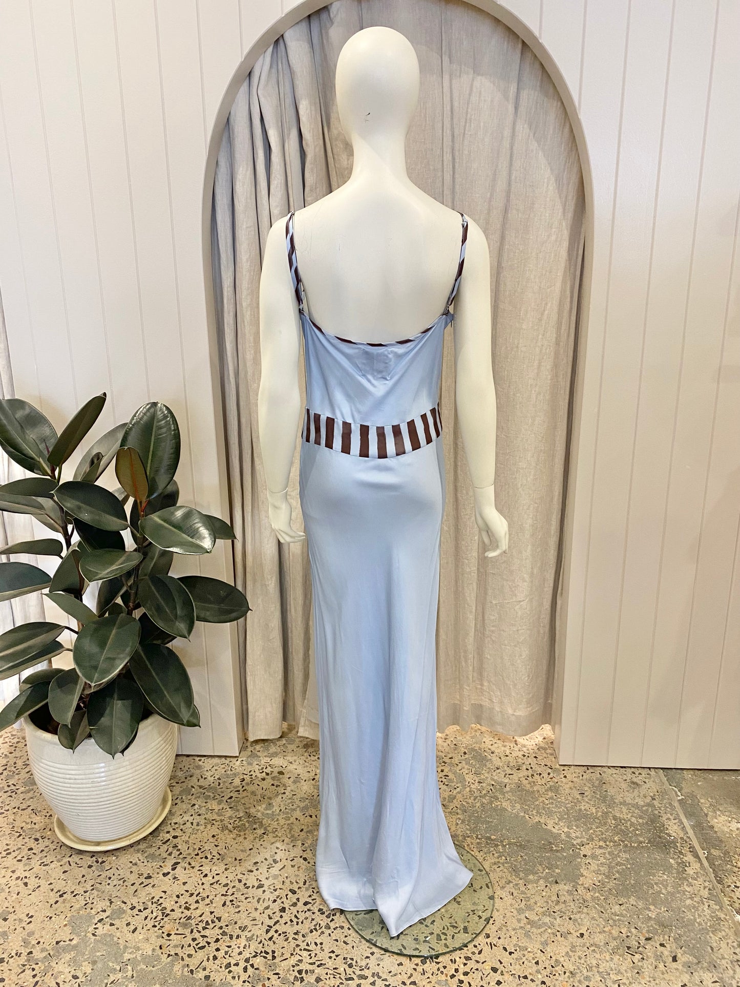 Romy Blue and Chocolate Waterfront Bias Slip Dress - Size L (10/12)