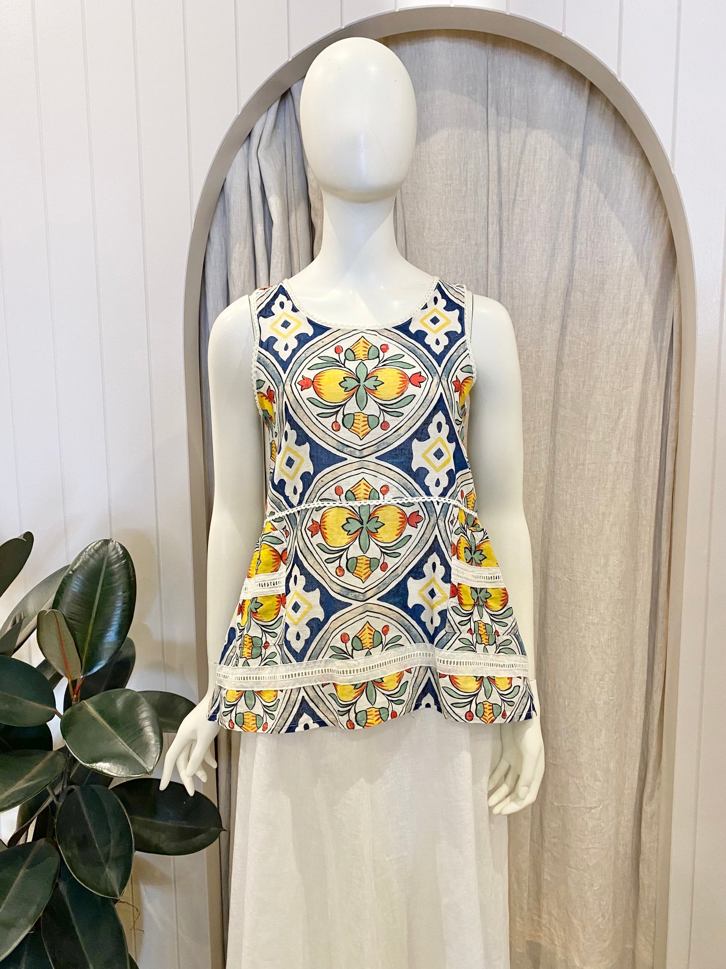 Binny Colourful Printed Linen Top - Size 8