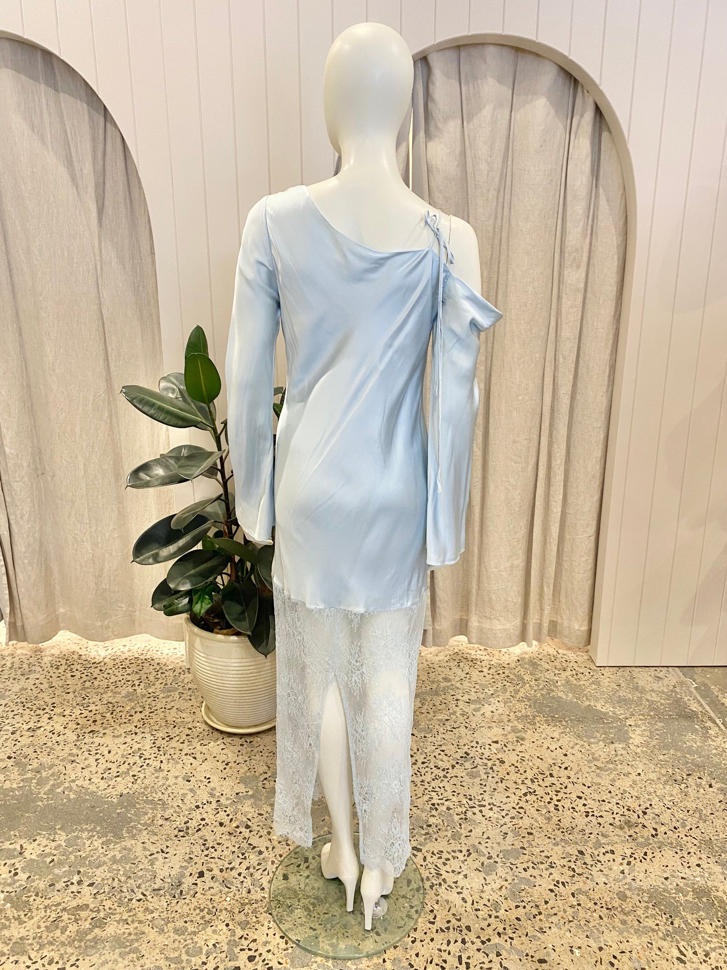 Shona Joy Labyrinth Lace- Hem Maxi Dress in Blue - Size 10