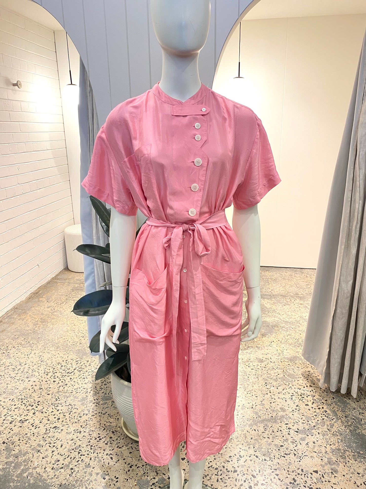 Oroton Foxglove Column Silk Dress in Pink - Size 8