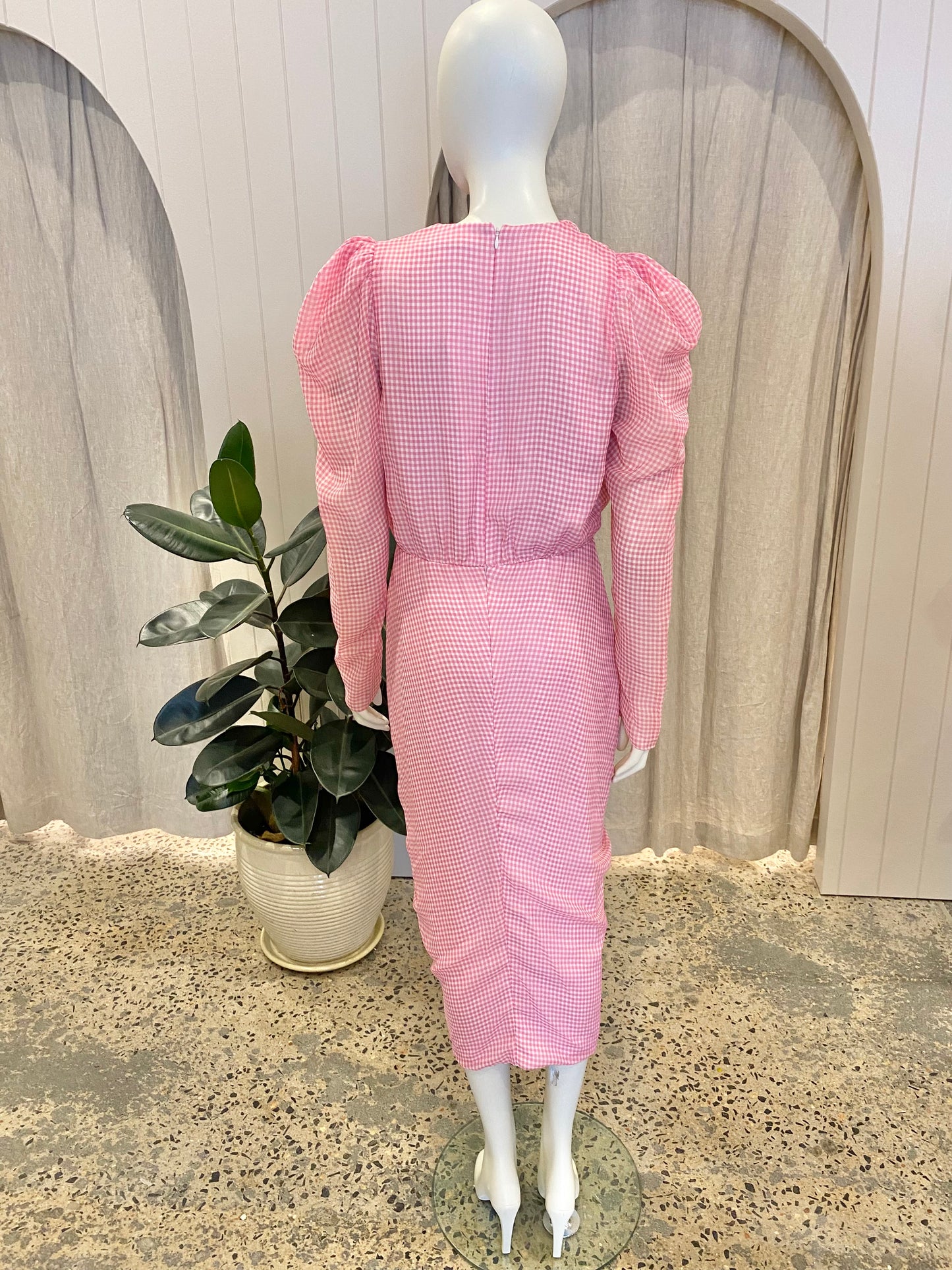 Camilla and Marc Pink Gingham Carmen Midi Dress - Size 10