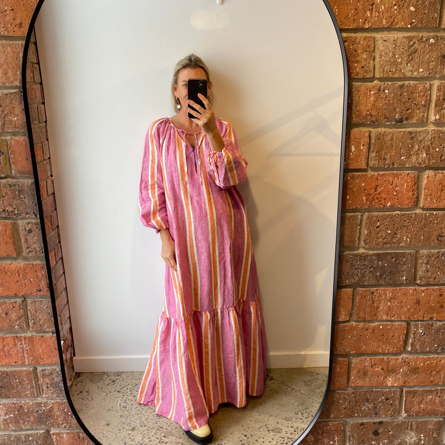 Society of Wanderers Wildberry Stripe Linen Maxi Dress - Size 10-14