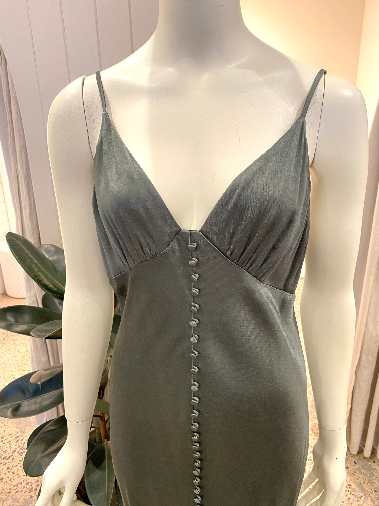 Shona Joy Khaki Plunged Drape Midi Dress - Size 6