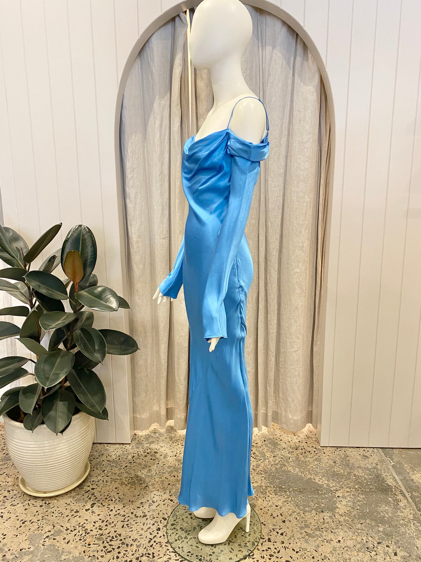 By Nicola Sahara Blue Satin Slip Dress - Size 8