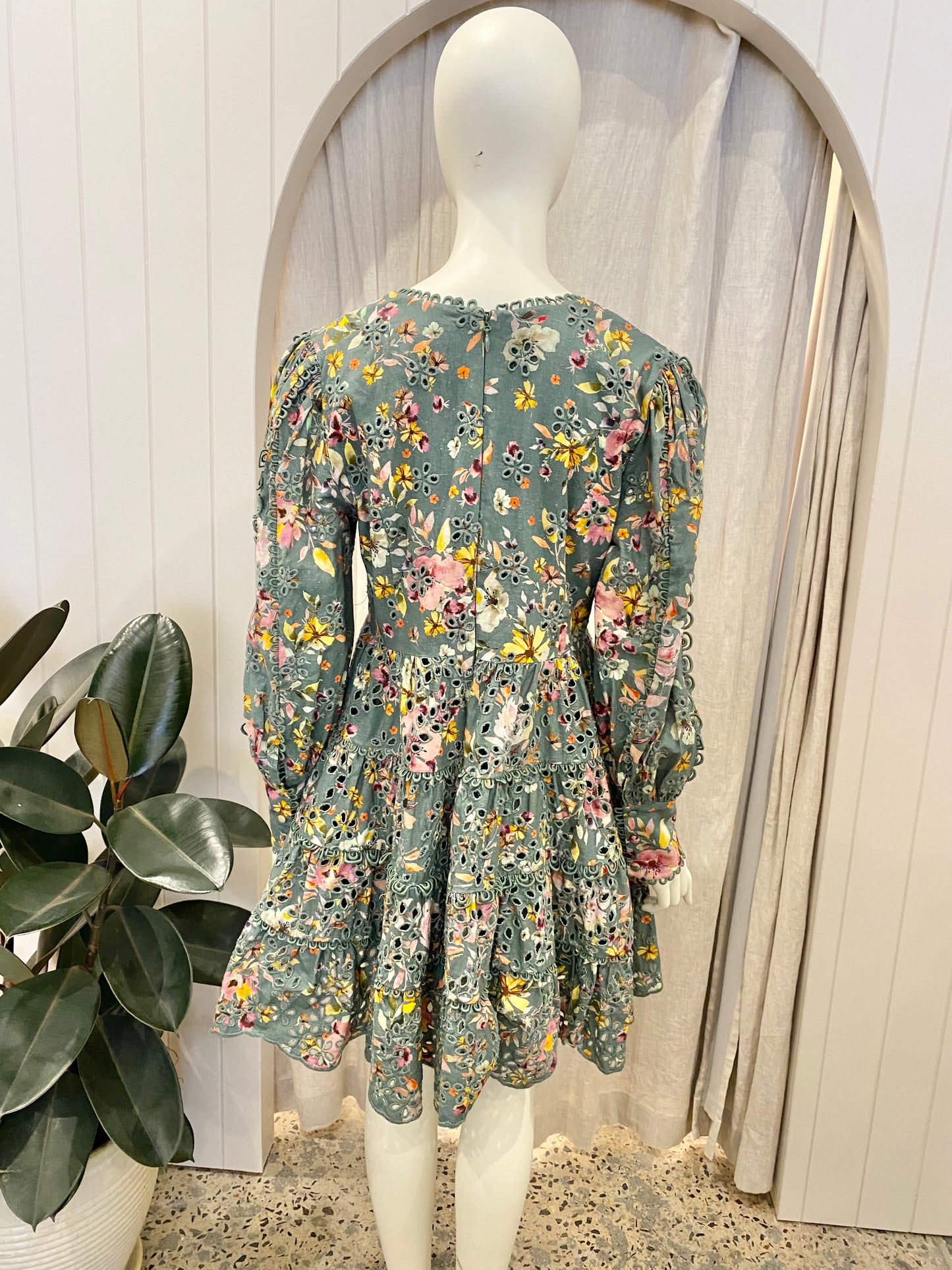 MOS Alexia Mini Dress in Green Floral - Size 14