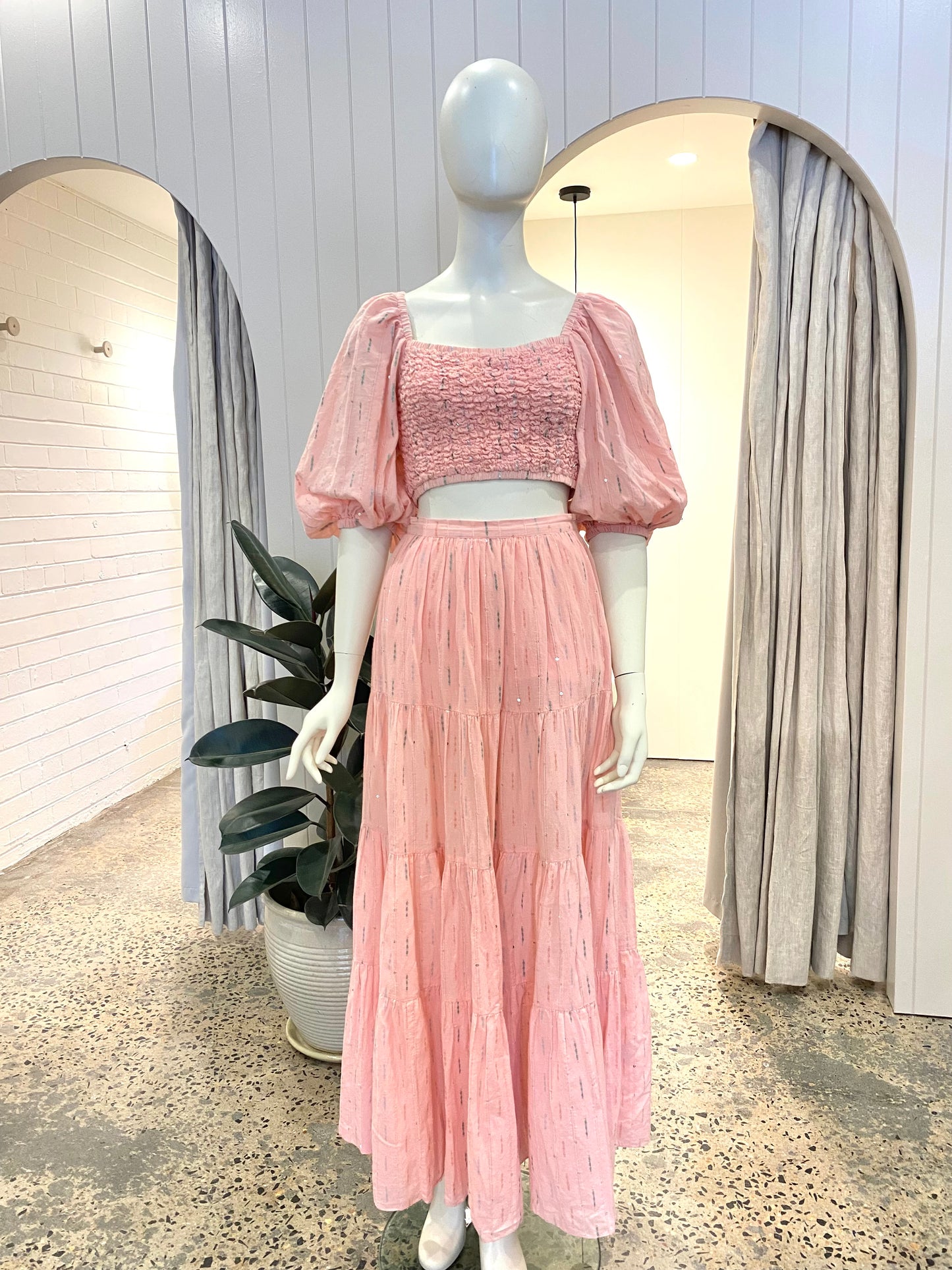Steele Pink Parasol Top and Maxi Skirt Set - Size S