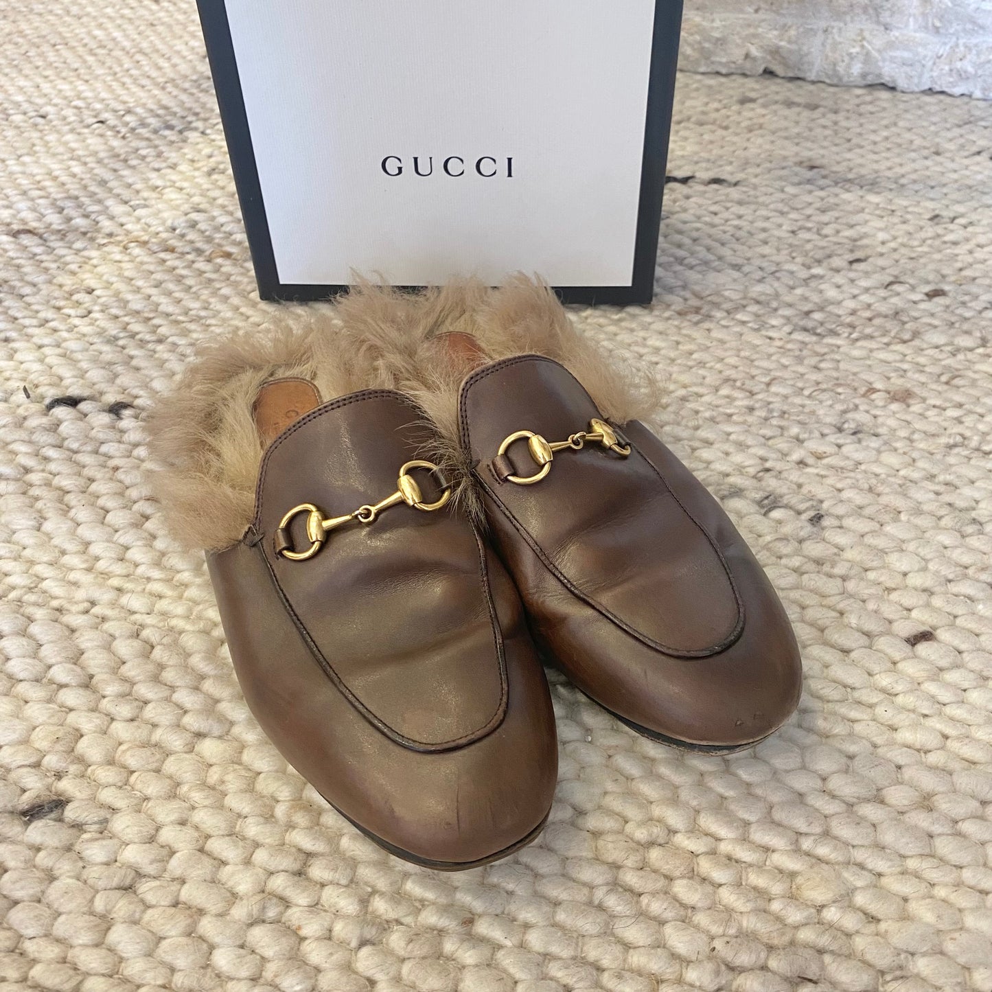 Gucci 'Princetown' Fur Loafer in Brown - Size 38