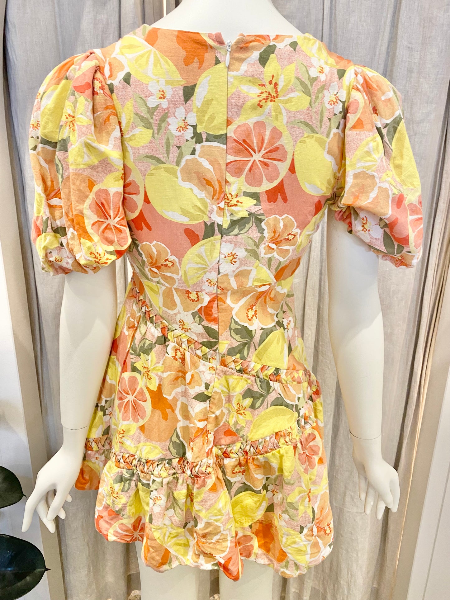 By Nicola Sol Citrus Puff Sleeve Mini Dress - Size 6