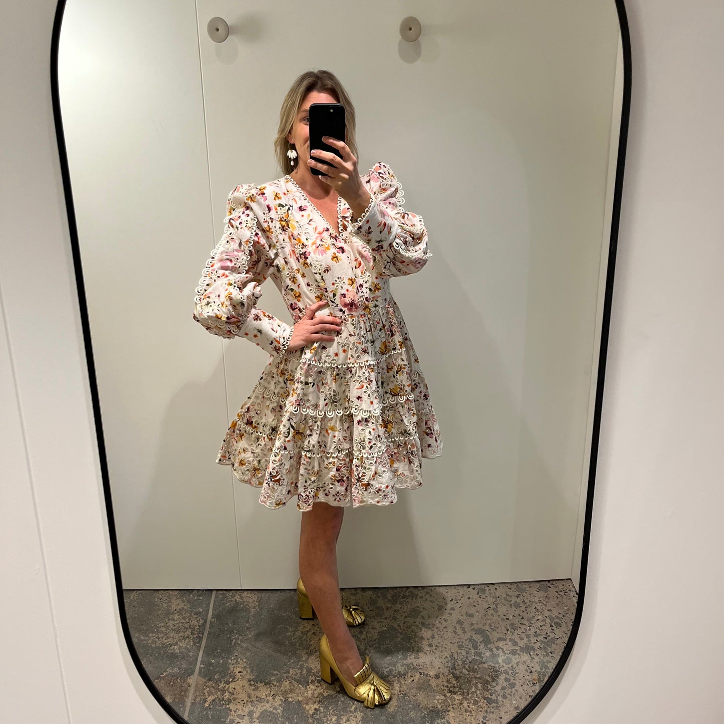 MOS Alexia Mini Dress in Cream Floral - Size 14