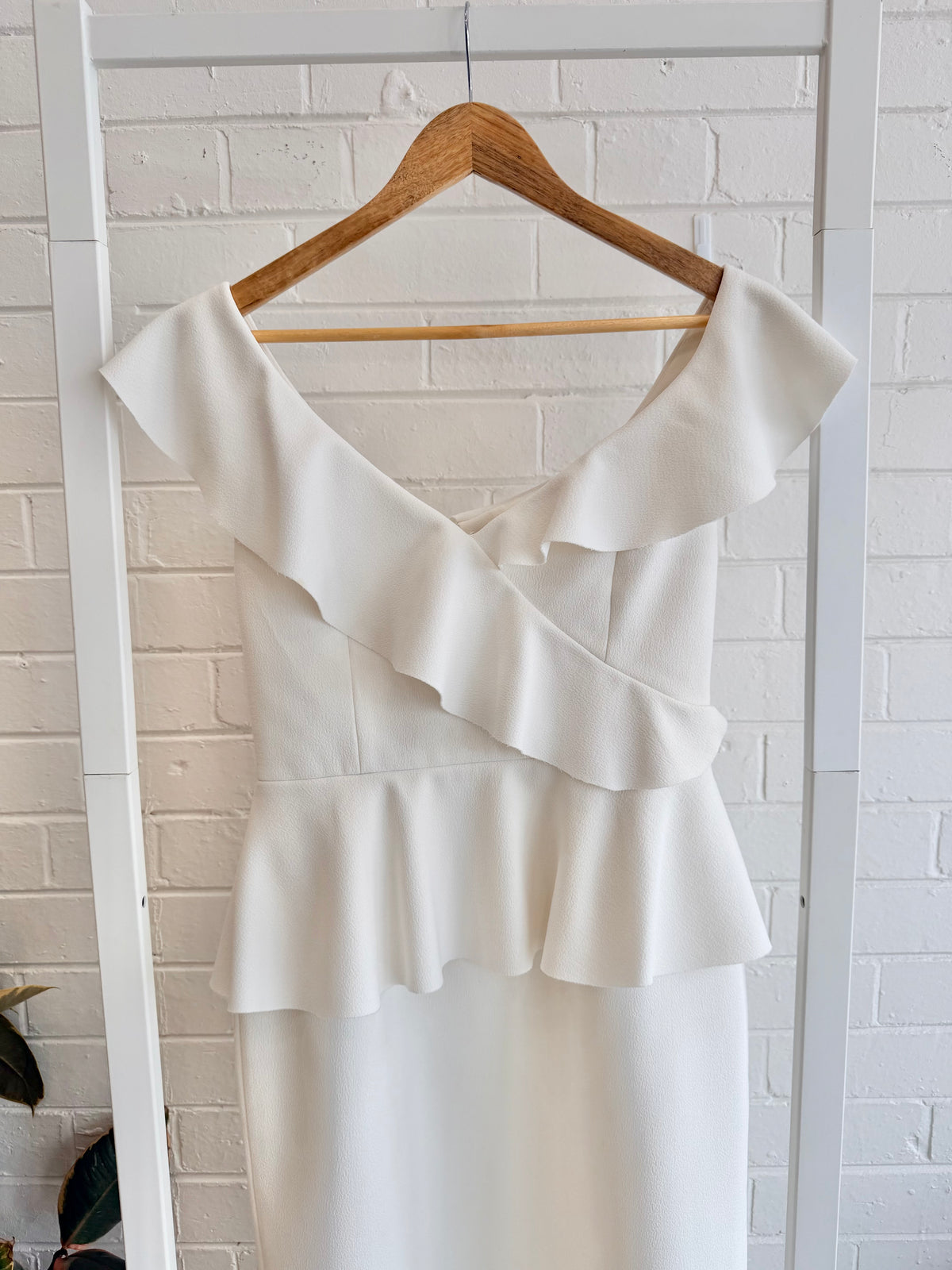 Rebecca Vallance 'Grace Frill' Midi Dress in Ivory - Size 12