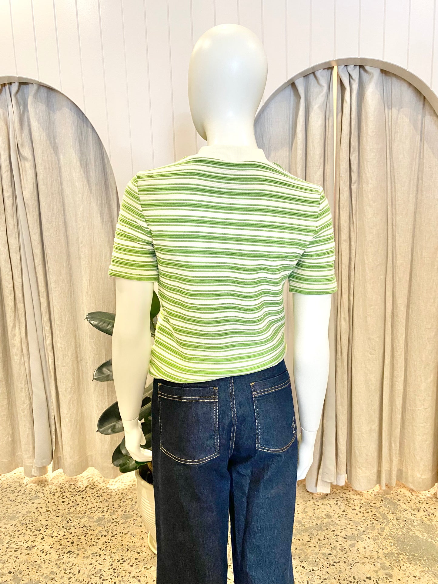 Blanca Cream and Green Stripe Demi Top - Size M/L (10/12)