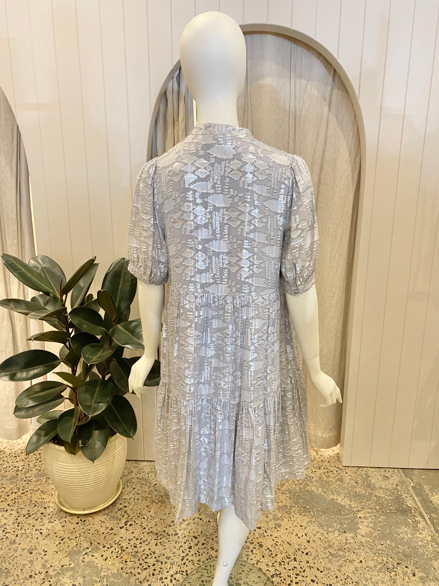 Gestuz Silver Lurex Midi Dress - Size 8