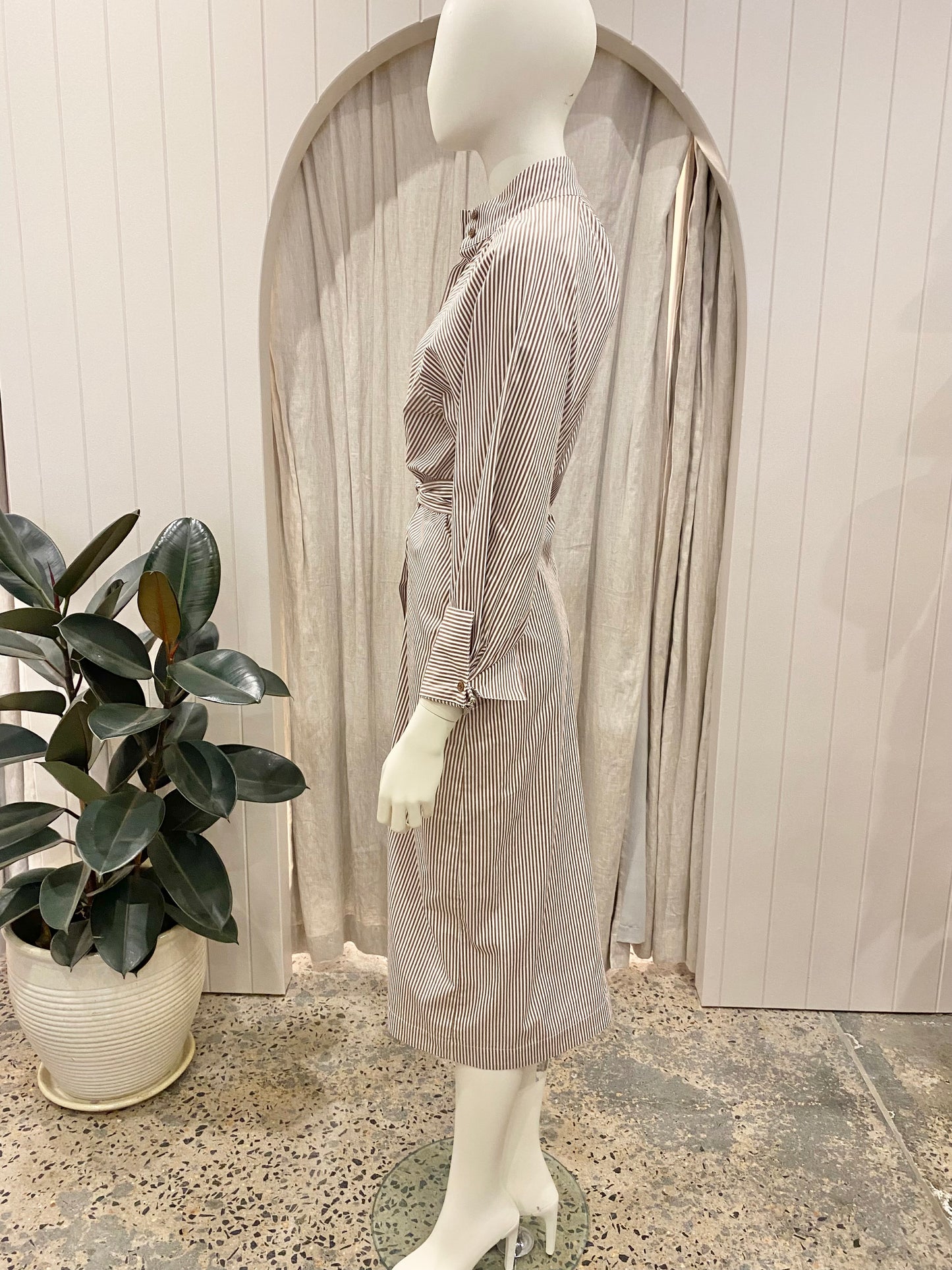 Husk Stripe Shirt Dress in Tan/White - Size 8
