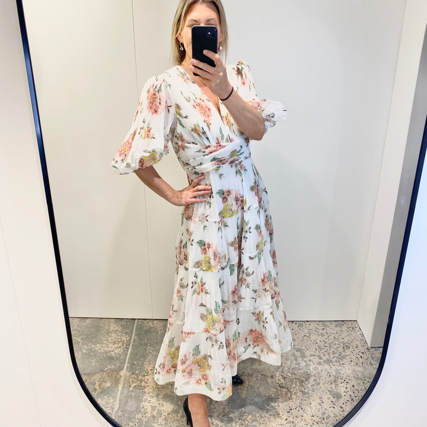 Zimmermann Tiered Floral Pleated Midi Dress - Size 4 (12-14)