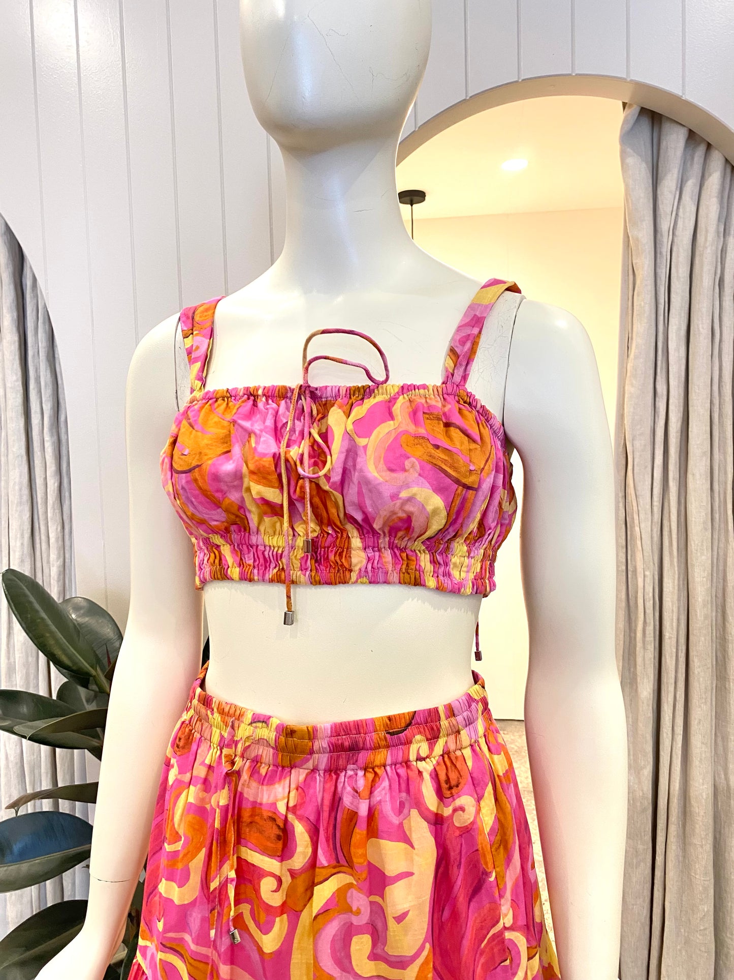 Steele Pink and Yellow Aquata Paridso Top and Maxi Skirt Set - Size S/M