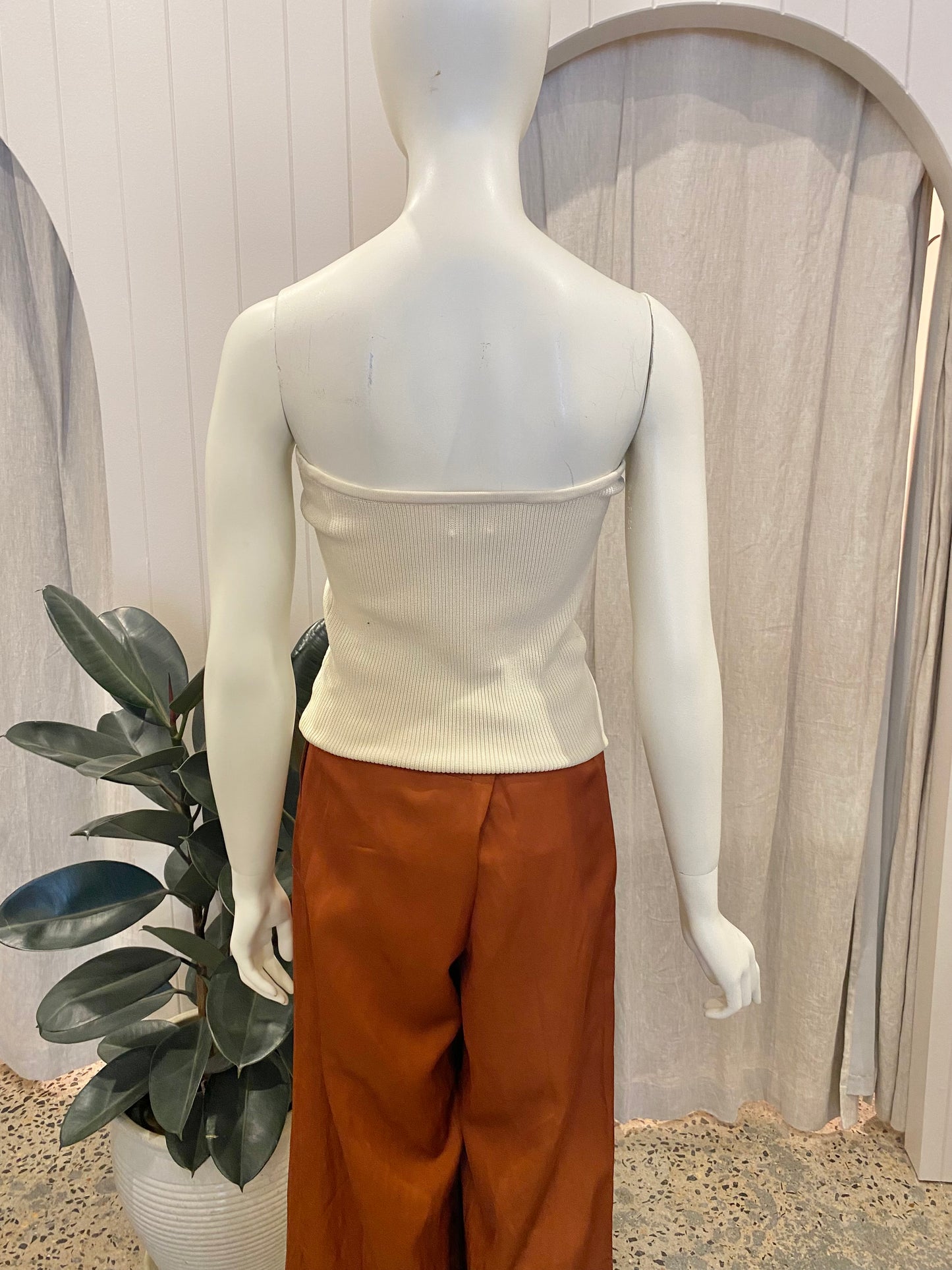 Dissh Ribbed Knit Strapless Top in Oatmeal - Size 12