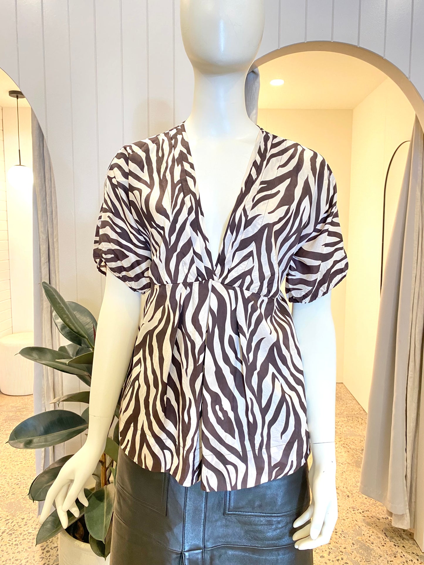 Massimo Dutti Zebra Print Silk Blouse - Size 12