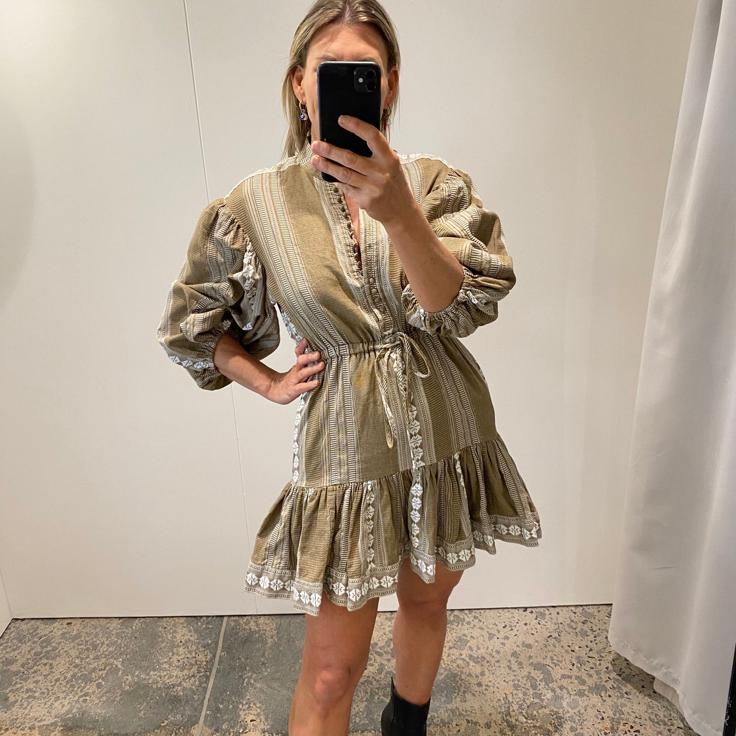 Shona Joy Lizete Balloon Sleeve Mini Dress - Size 10