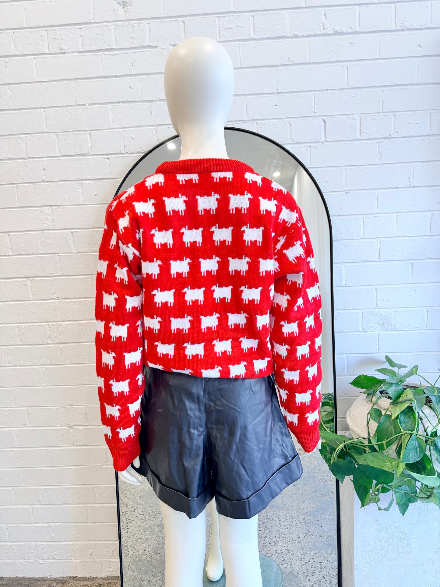 Red and White Sheep Knit Jumper (Princess Diana replica) - Size M (8-12)