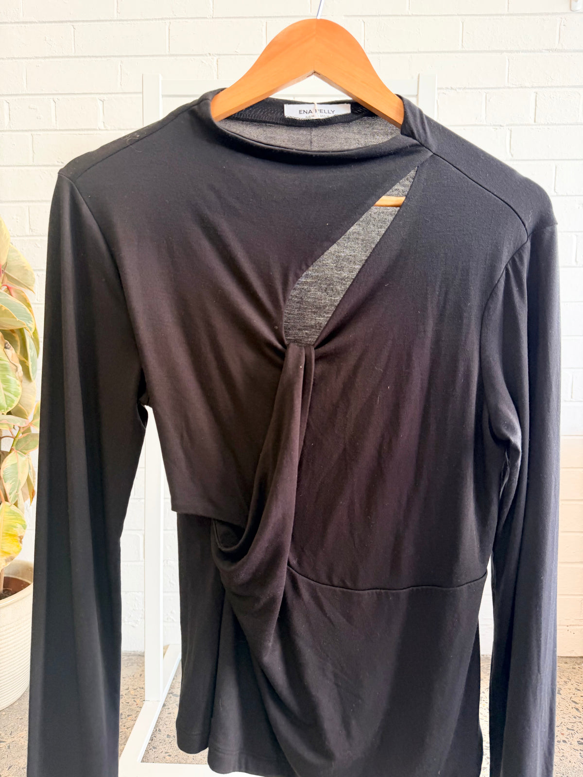 Ena Pelly Black Angel Twist Long Sleeve Top - Size 14