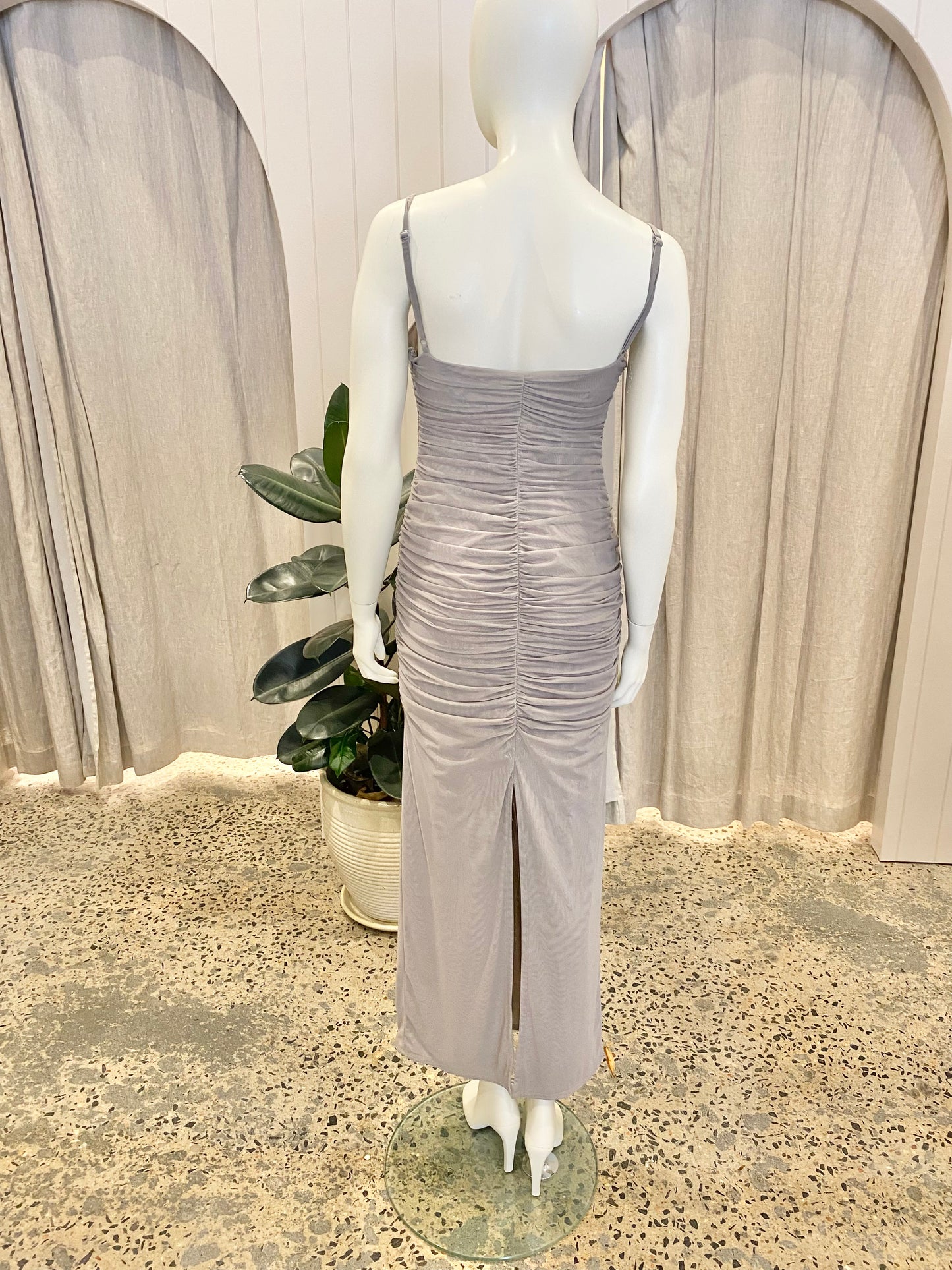 Sir Jacques Gathered Midi Dress In Slate - Size 3 (10/12)