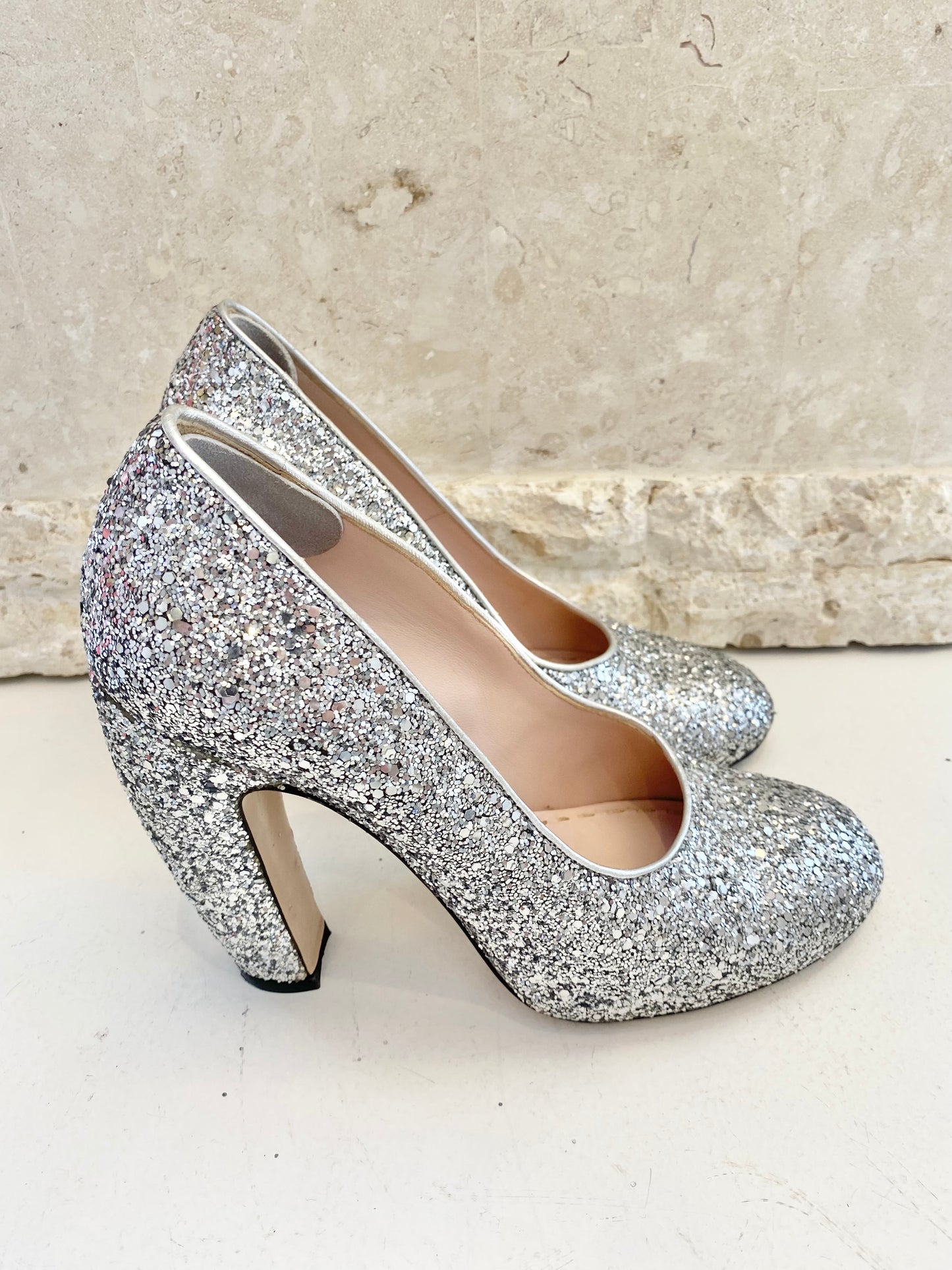 Miu Miu Silver Glitter Pumps - Size 39