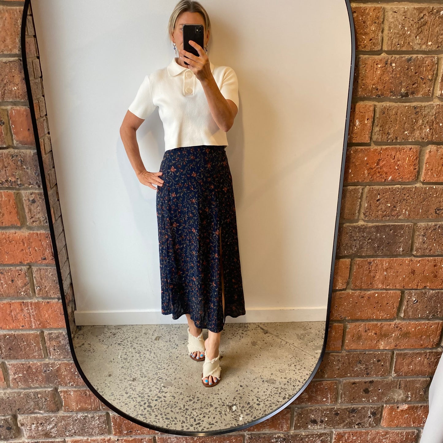 Zimmermann Navy Floral Midi Skirt - Size 2 (10)