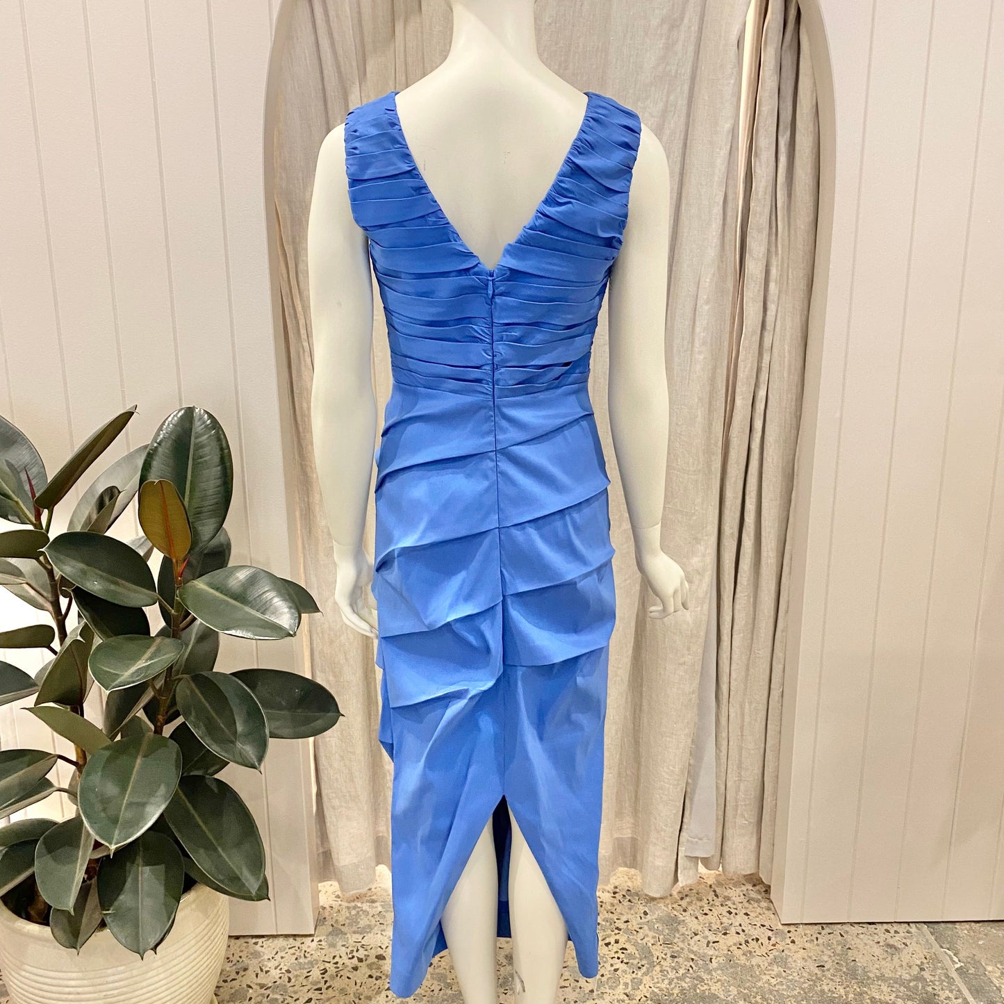 Rachel Gilbert Adela Ruched Blue Dress - Size 2 (10)