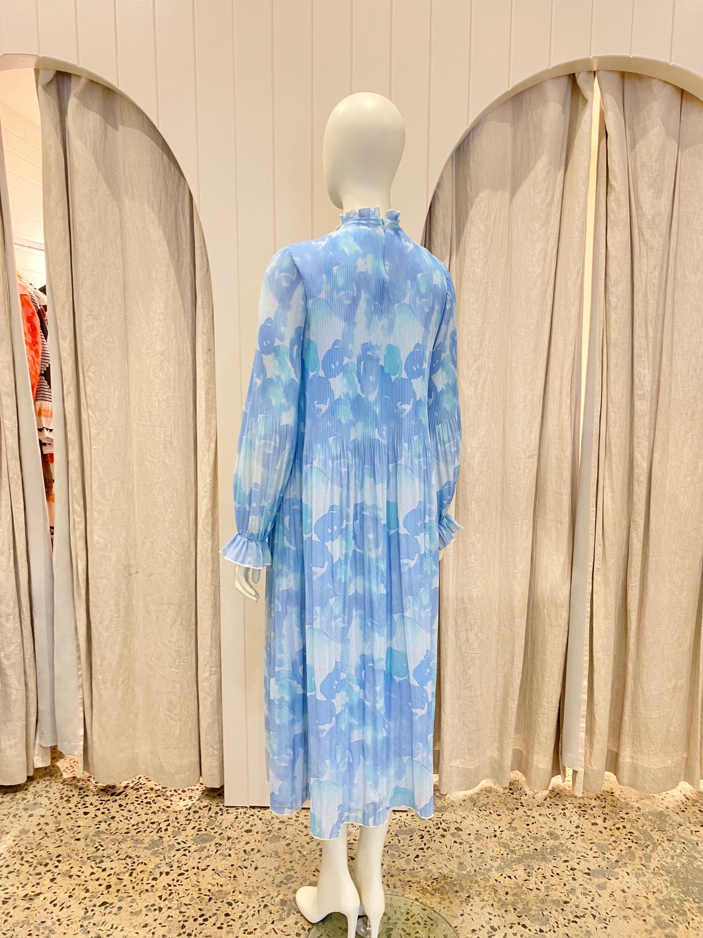 Ganni Pleated Georgette Dress in Blue - Size 38 (AU 10)