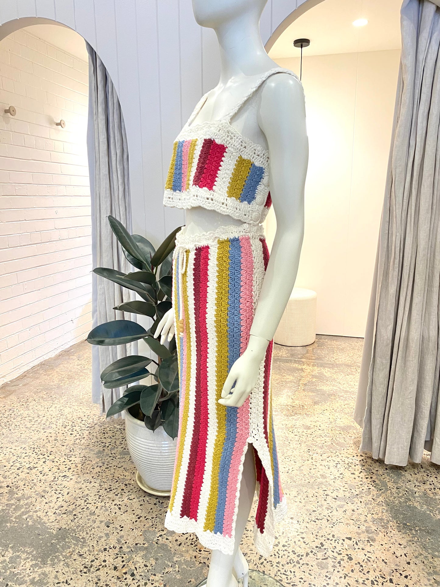Steele Crochet Rainbow Stripe Etta Top and Hasnel Skirt Set - Size XS (8/10)