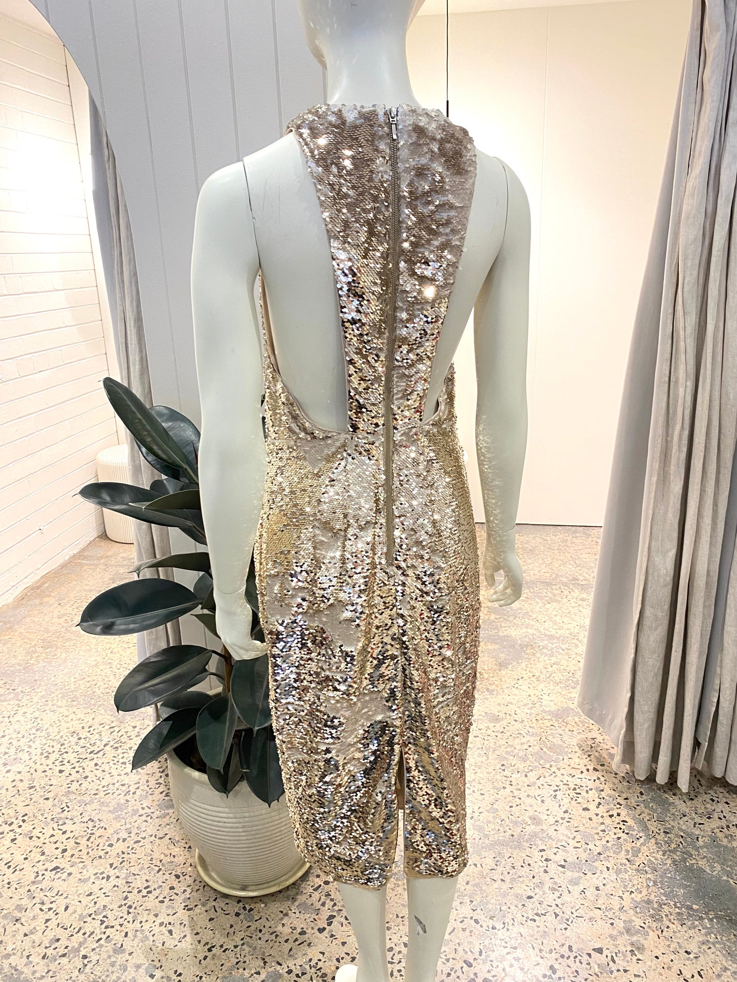 Misha Sequin Halter Neck Dress - Size 10