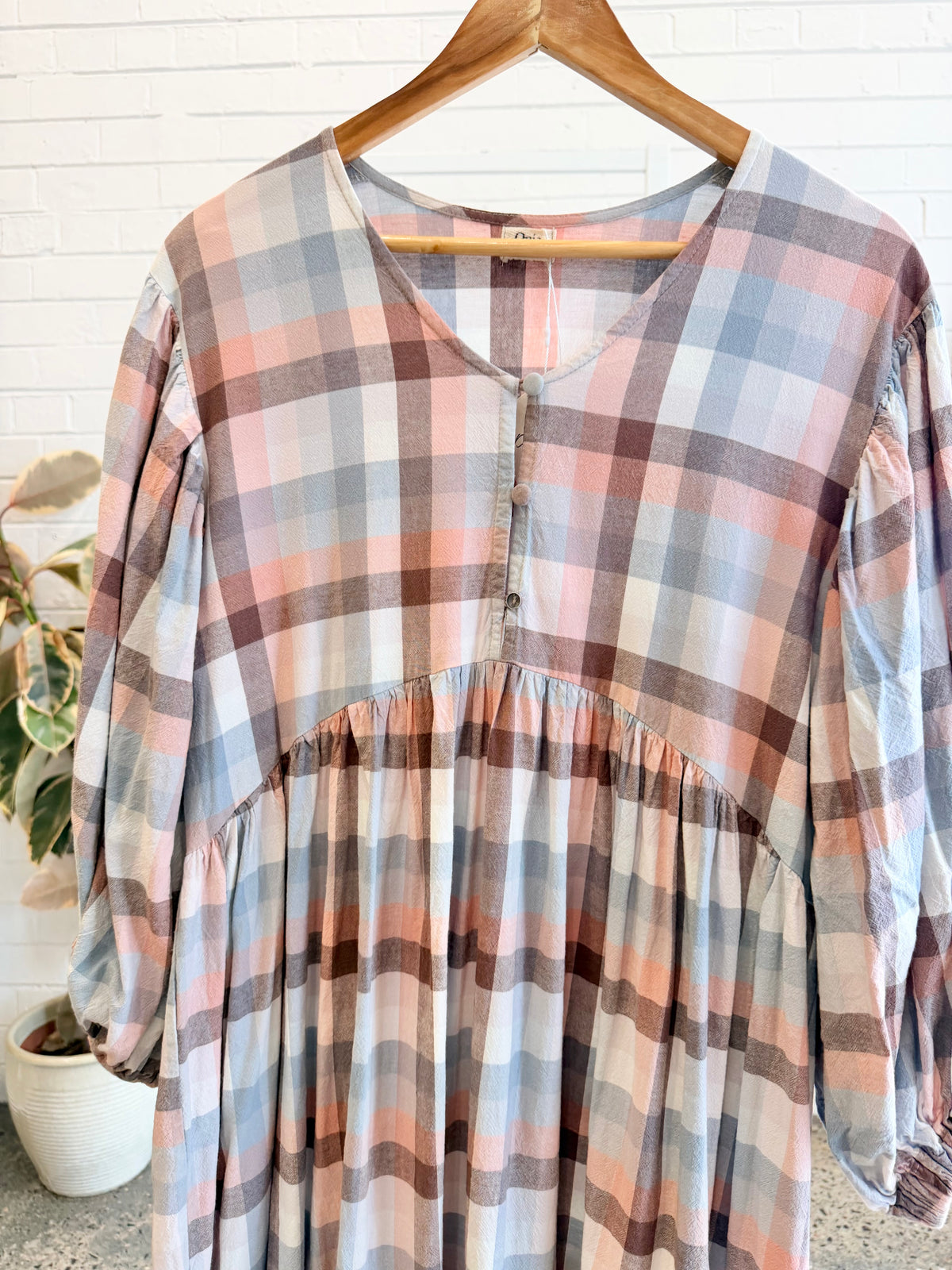 Opia Plaid Tiered Maxi Dress - Blush Multi - Size M/L