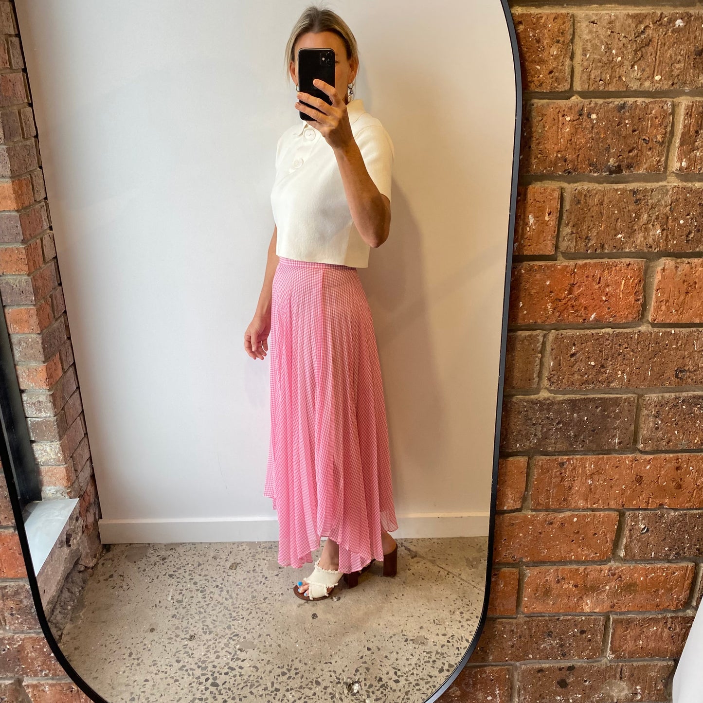 Camilla and Marc Pink Gingham Midi Skirt - Size 10