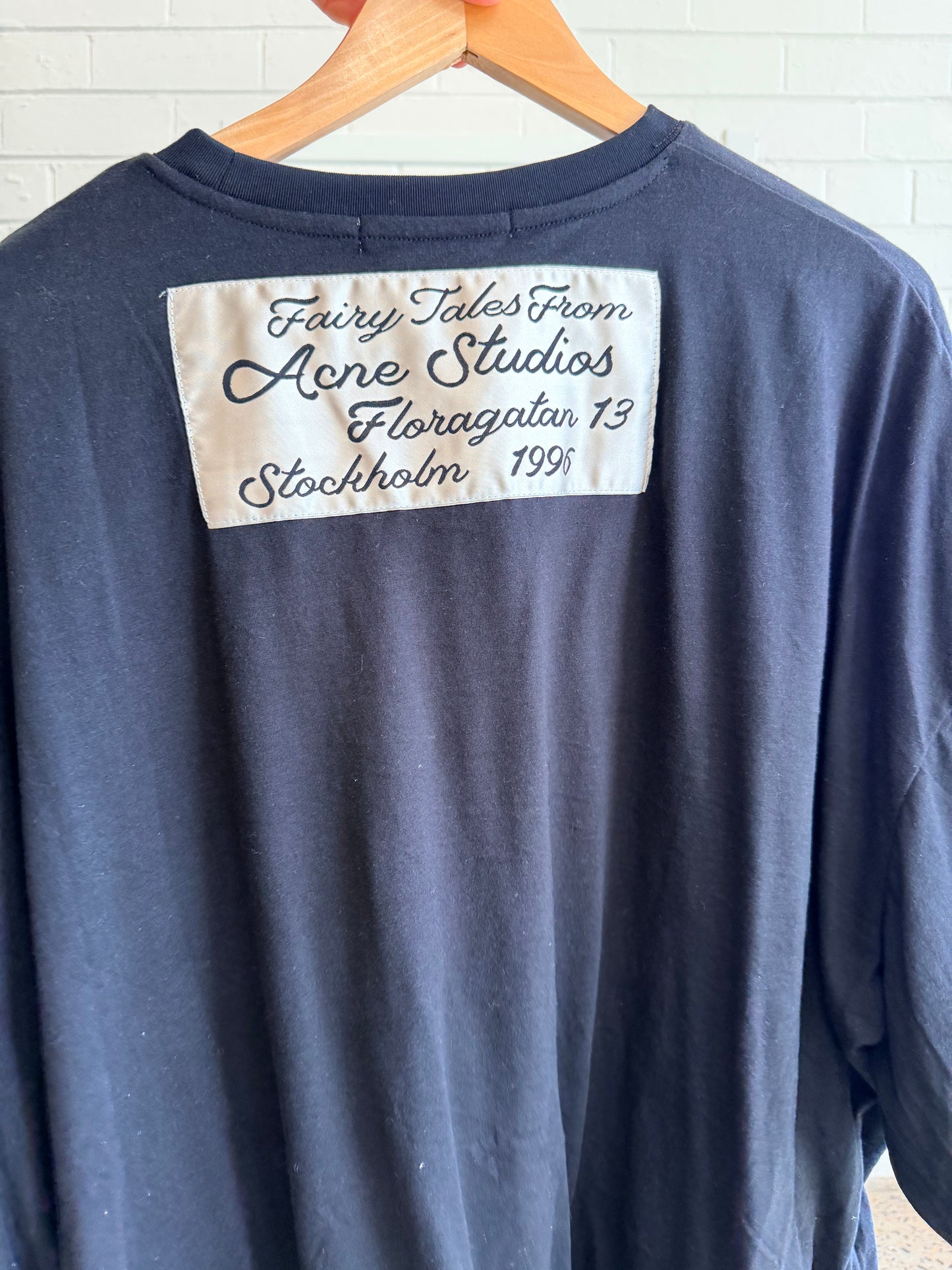 Acne Studios Black Gathered Logo T-Shirt - Size L (12 - 14)