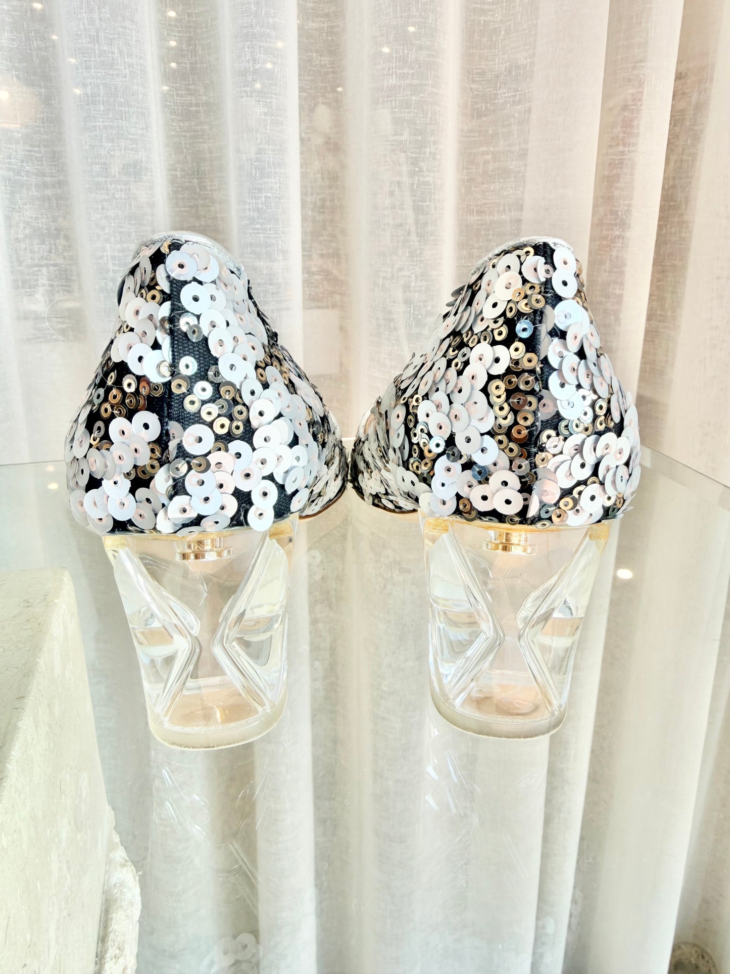 Rupert Sanderson Silvermist Treasure Sequin Fatasy Heels - Size 37.5